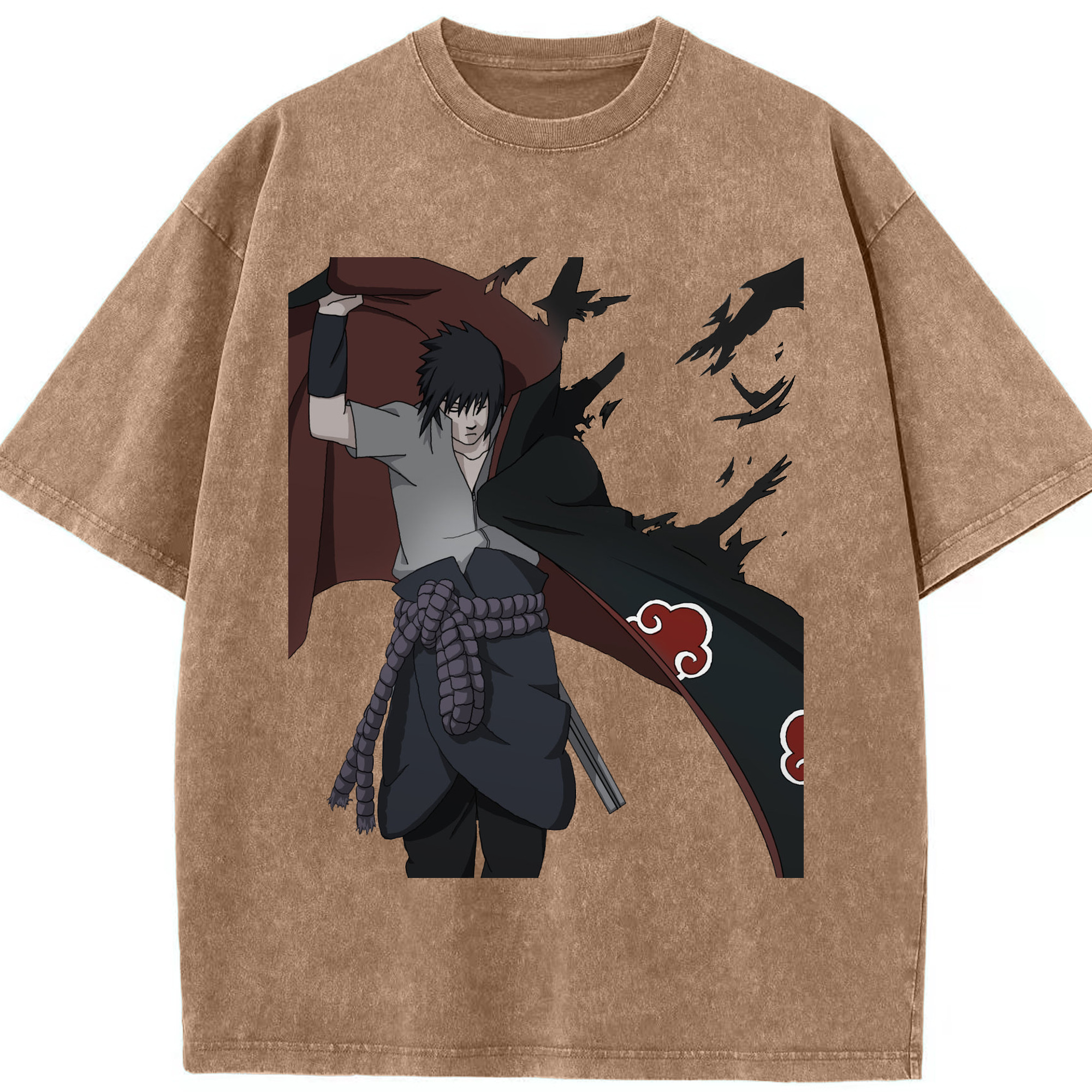 （画像用） NARUTO -ナルト- うちは サスケ Uchiha Sasuke 綿100% ヴィンテージ風 半袖Tシャツ（フロントプリント）