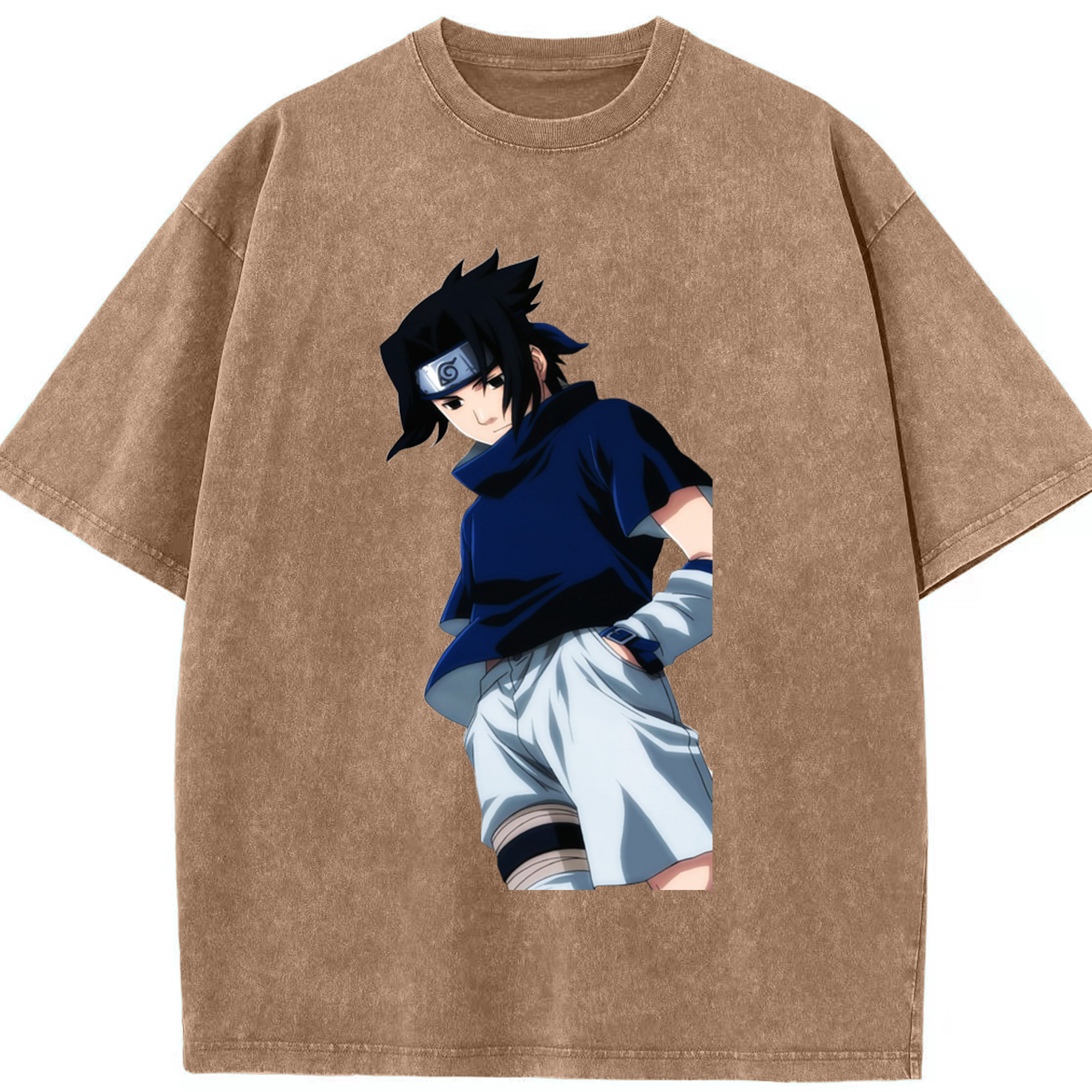 （画像用） NARUTO -ナルト- うちは サスケ Uchiha Sasuke 綿100% ヴィンテージ風 半袖Tシャツ（フロントプリント）