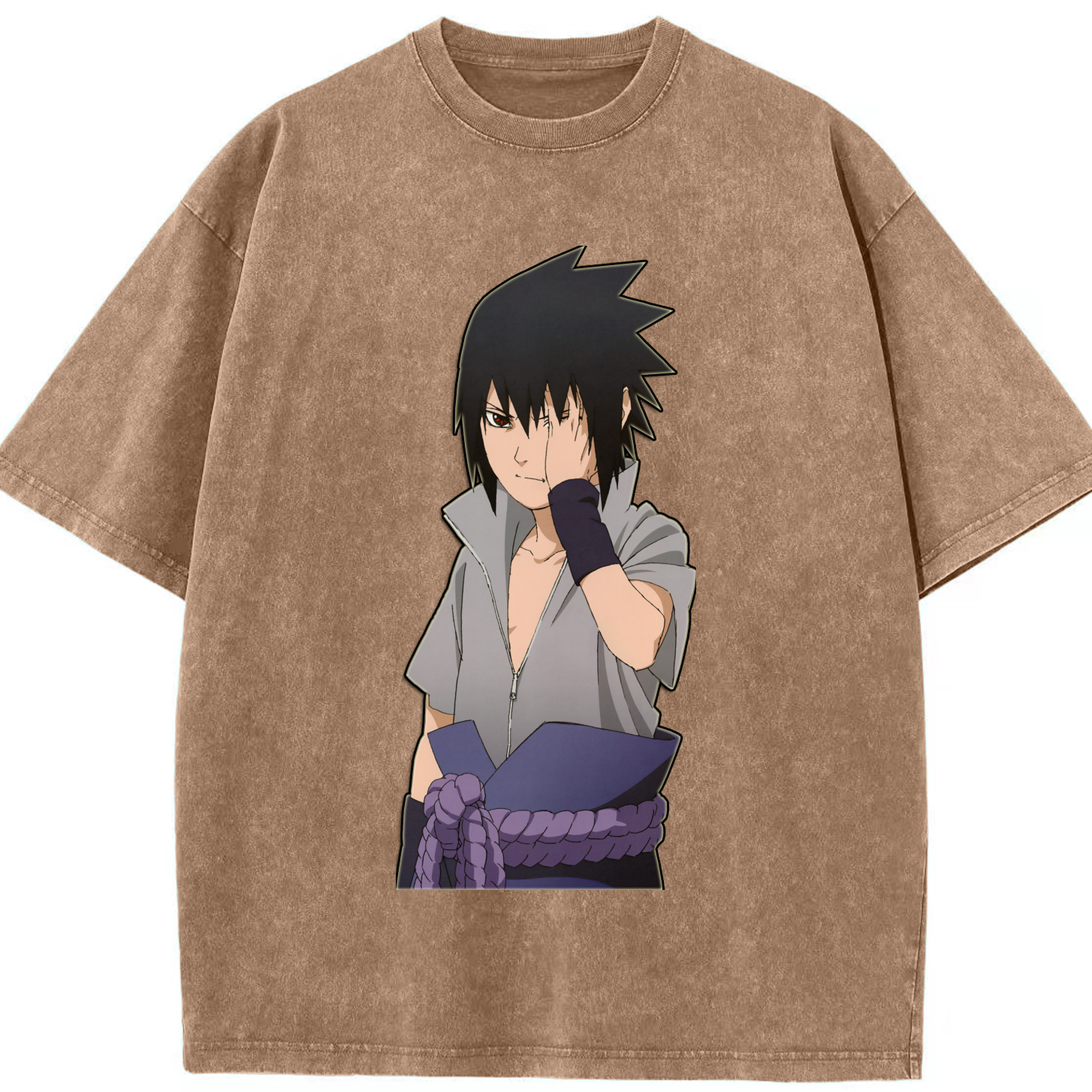 （画像用） NARUTO -ナルト- うちは サスケ Uchiha Sasuke 綿100% ヴィンテージ風 半袖Tシャツ（フロントプリント）