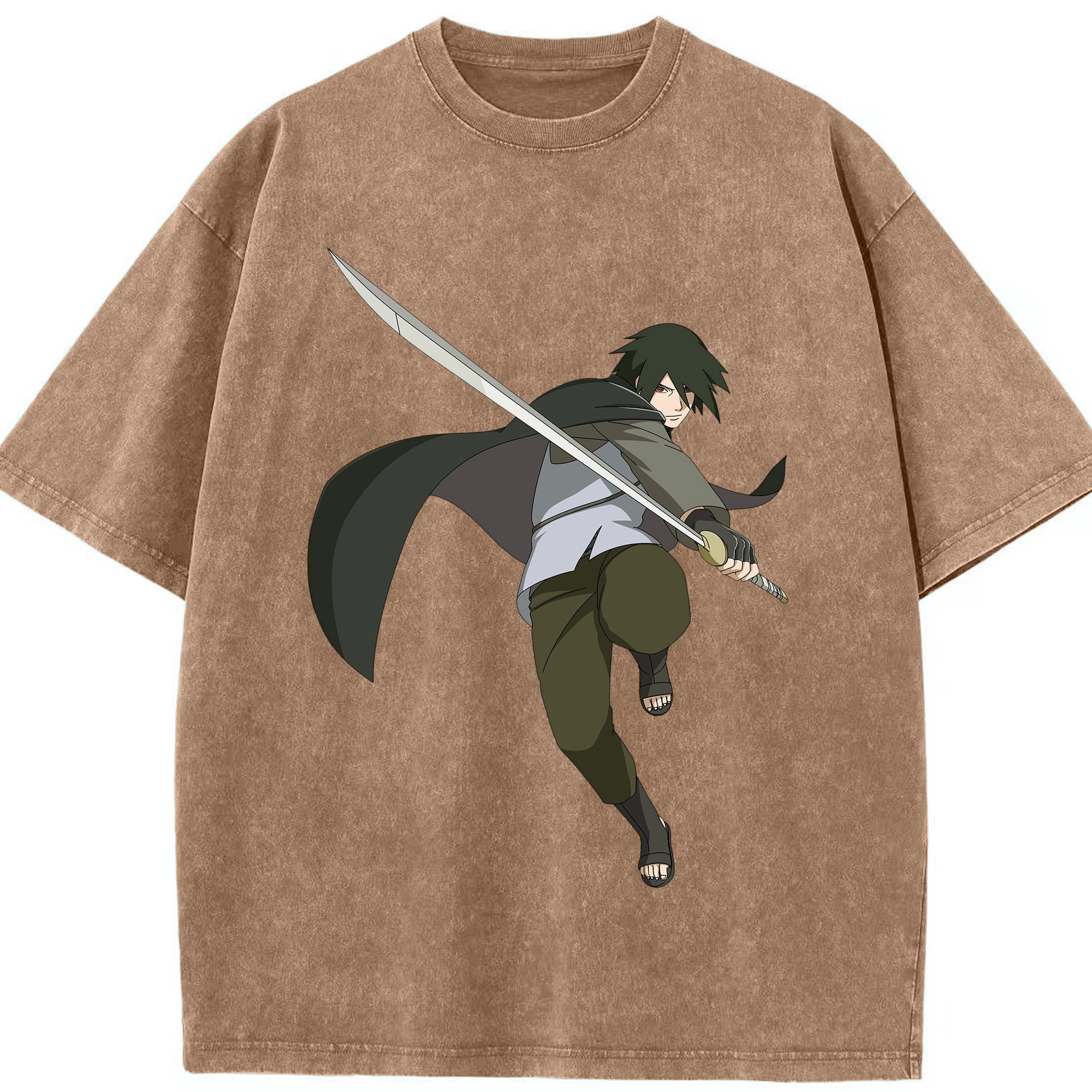 （画像用） NARUTO -ナルト- うちは サスケ Uchiha Sasuke 綿100% ヴィンテージ風 半袖Tシャツ（フロントプリント）