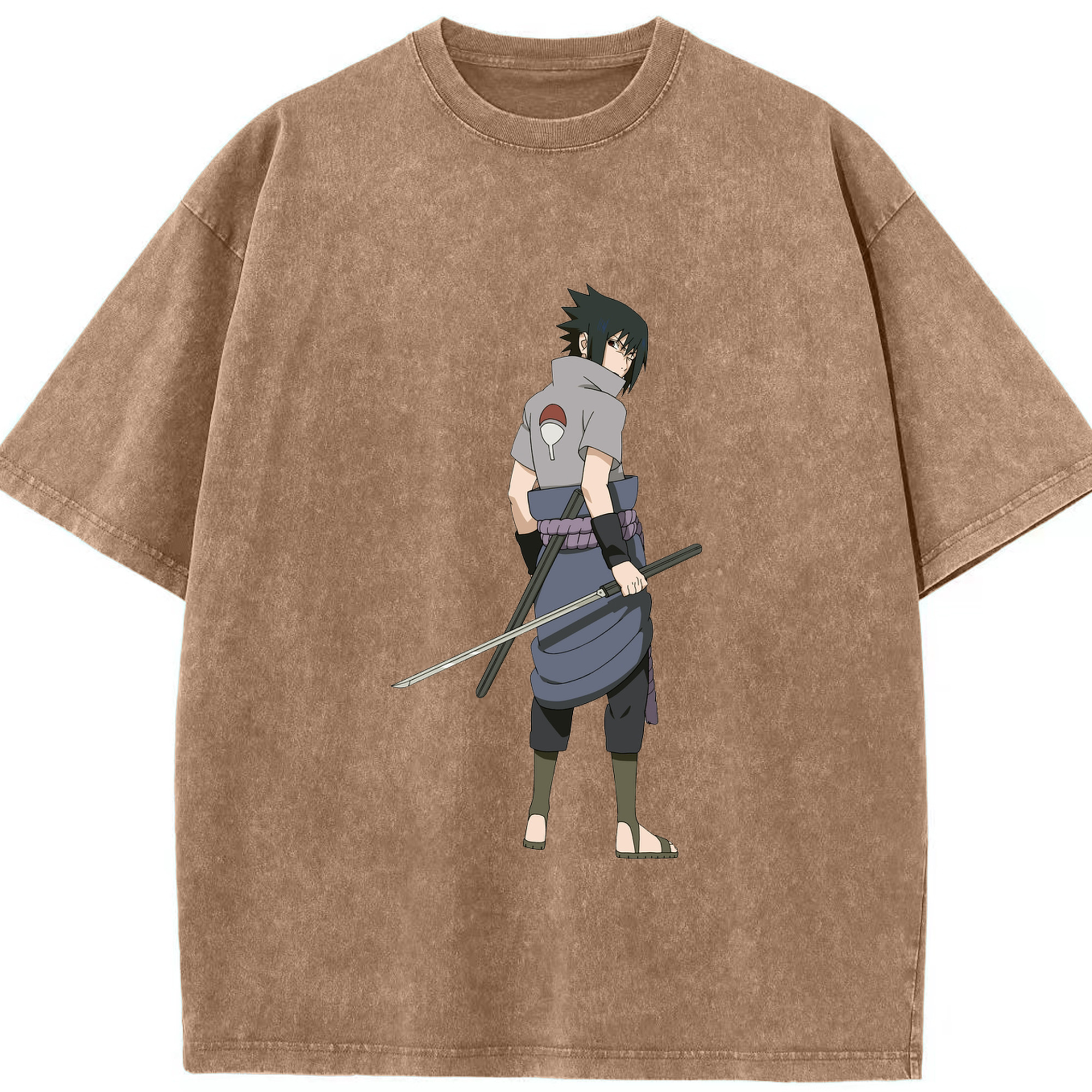 （画像用） NARUTO -ナルト- うちは サスケ Uchiha Sasuke 綿100% ヴィンテージ風 半袖Tシャツ（フロントプリント）