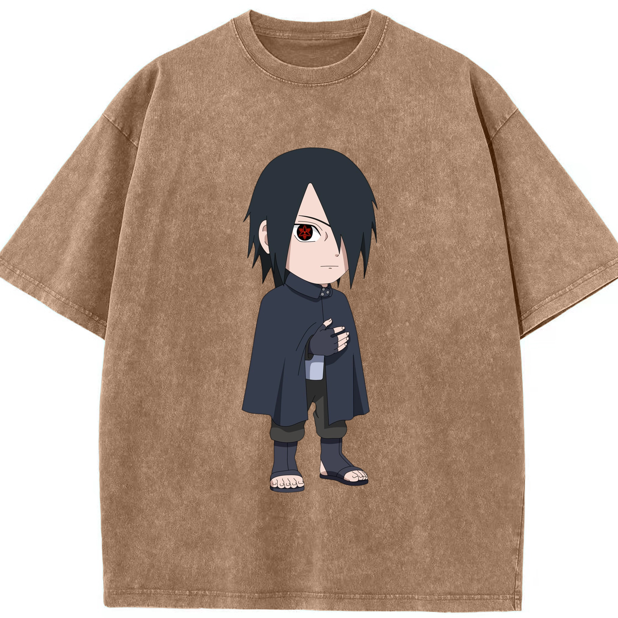 （画像用） NARUTO -ナルト- うちは サスケ Uchiha Sasuke 綿100% ヴィンテージ風 半袖Tシャツ（フロントプリント）