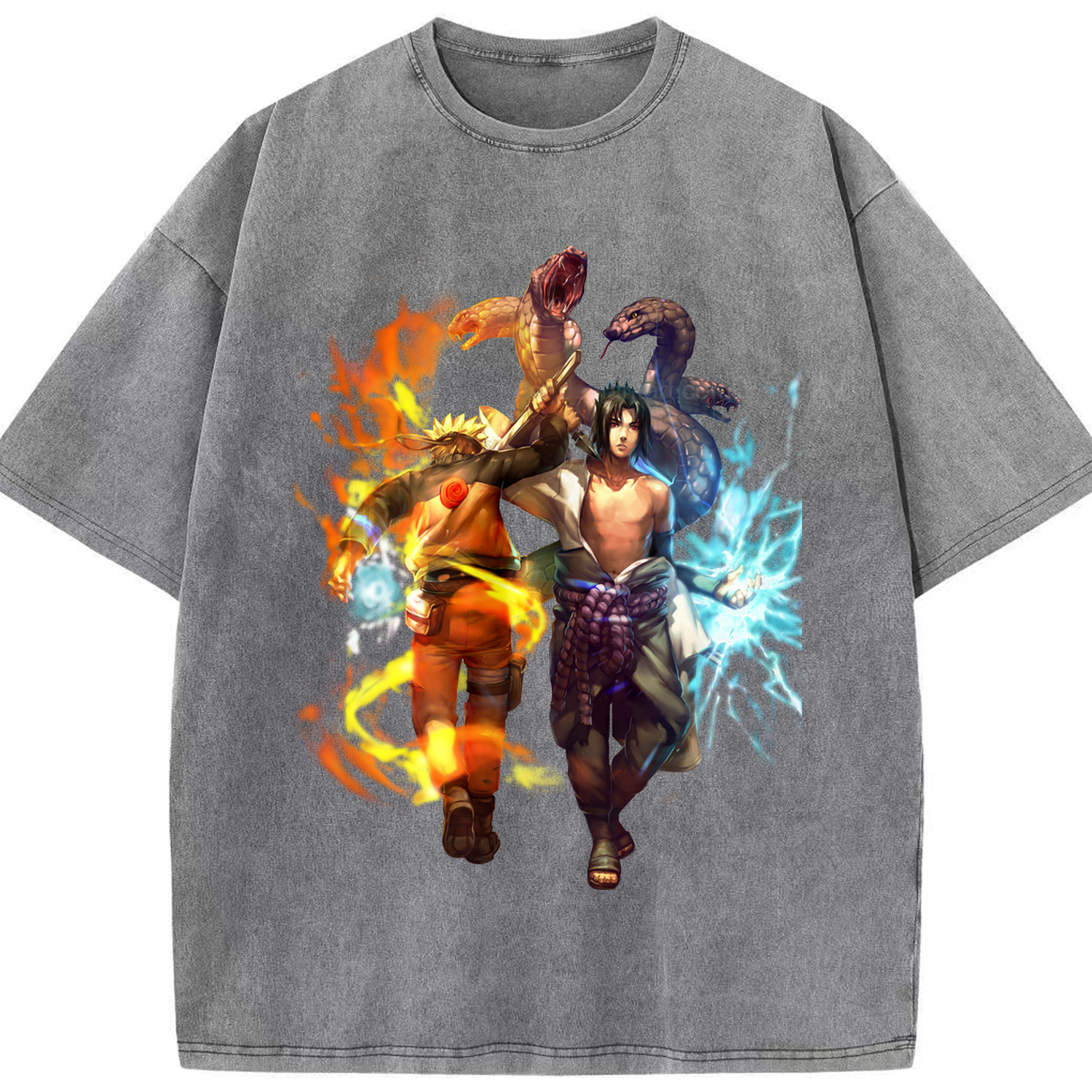（画像用） NARUTO -ナルト- うちは サスケ Uchiha Sasuke 綿100% ヴィンテージ風 半袖Tシャツ（フロントプリント）