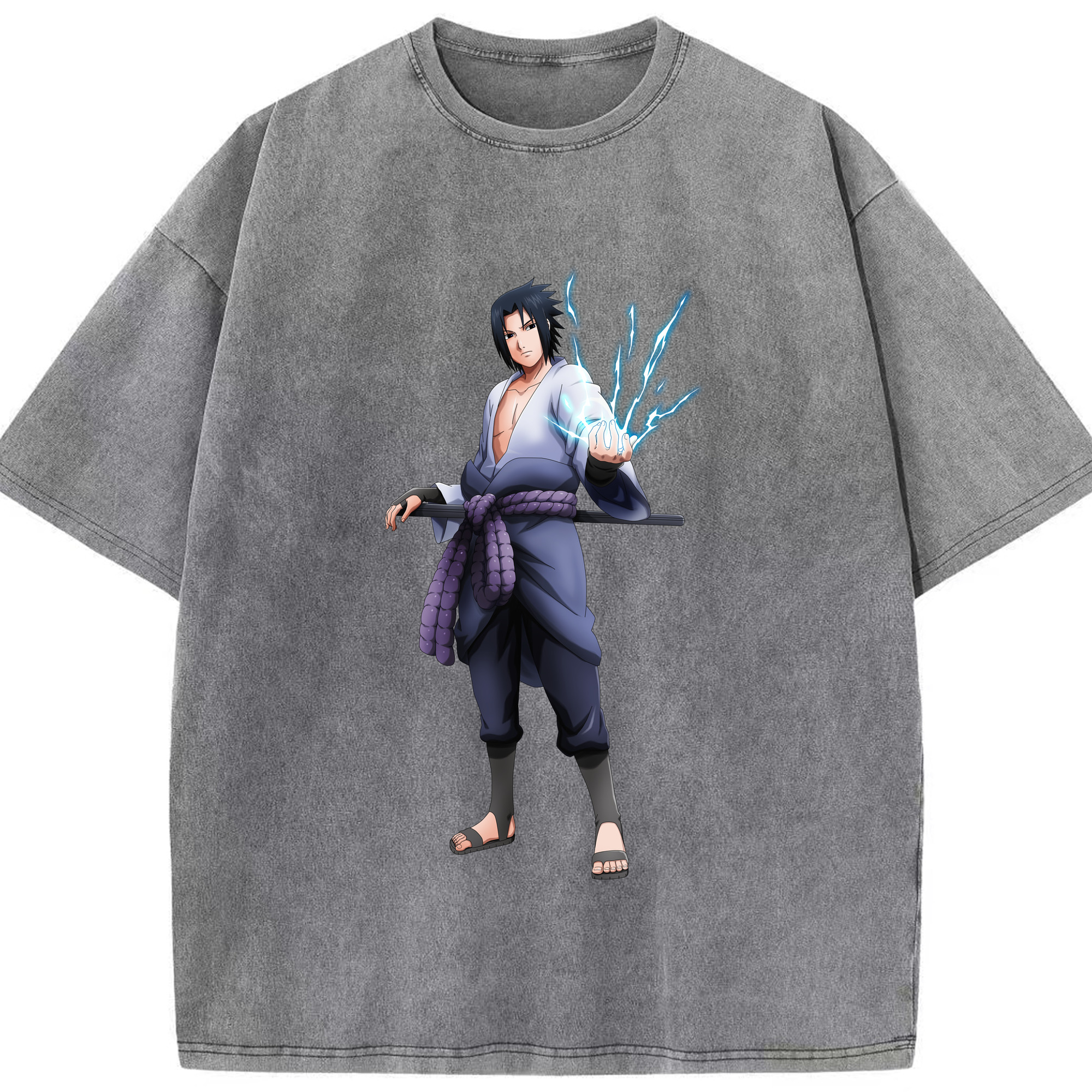 （画像用） NARUTO -ナルト- うちは サスケ Uchiha Sasuke 綿100% ヴィンテージ風 半袖Tシャツ（フロントプリント）