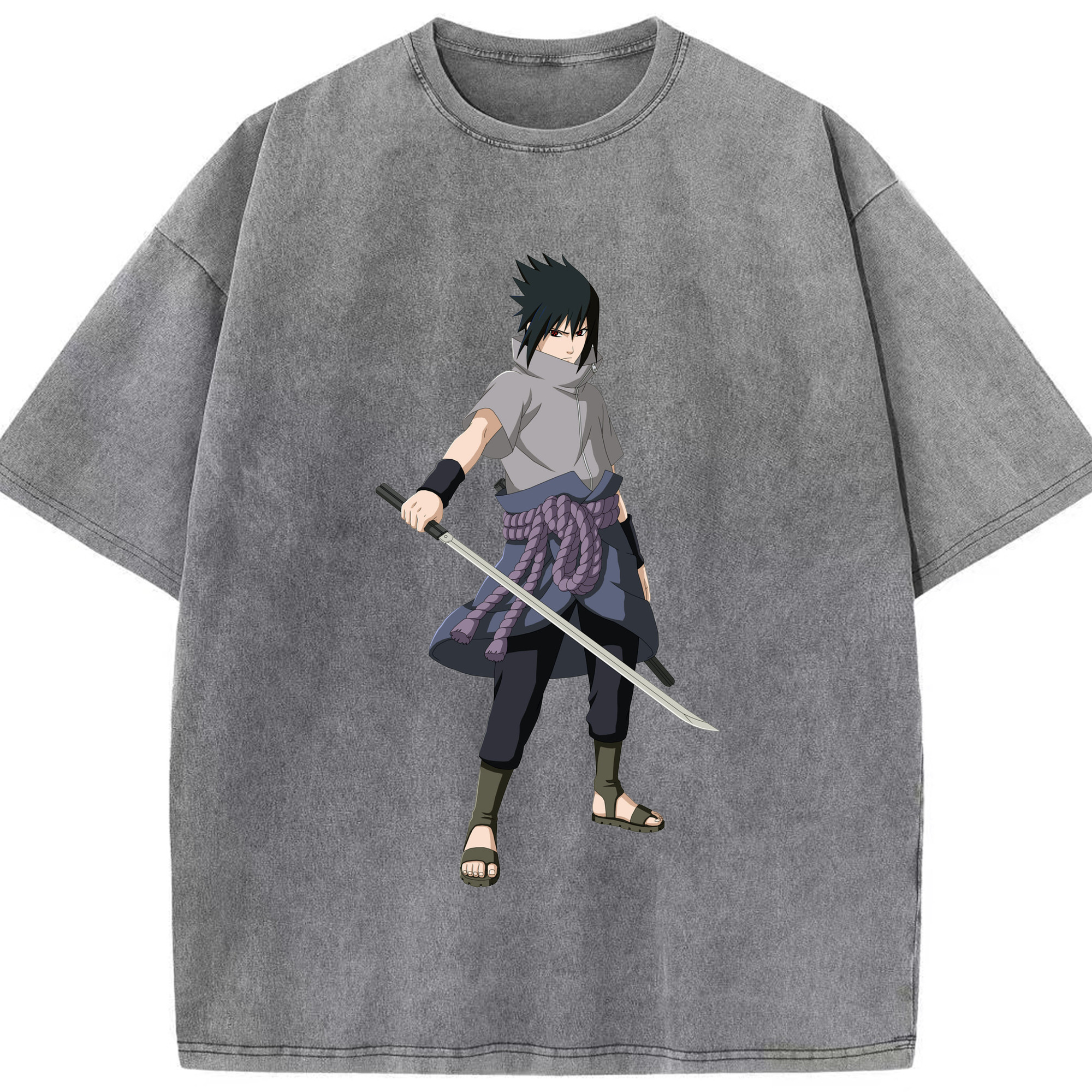 （画像用） NARUTO -ナルト- うちは サスケ Uchiha Sasuke 綿100% ヴィンテージ風 半袖Tシャツ（フロントプリント）