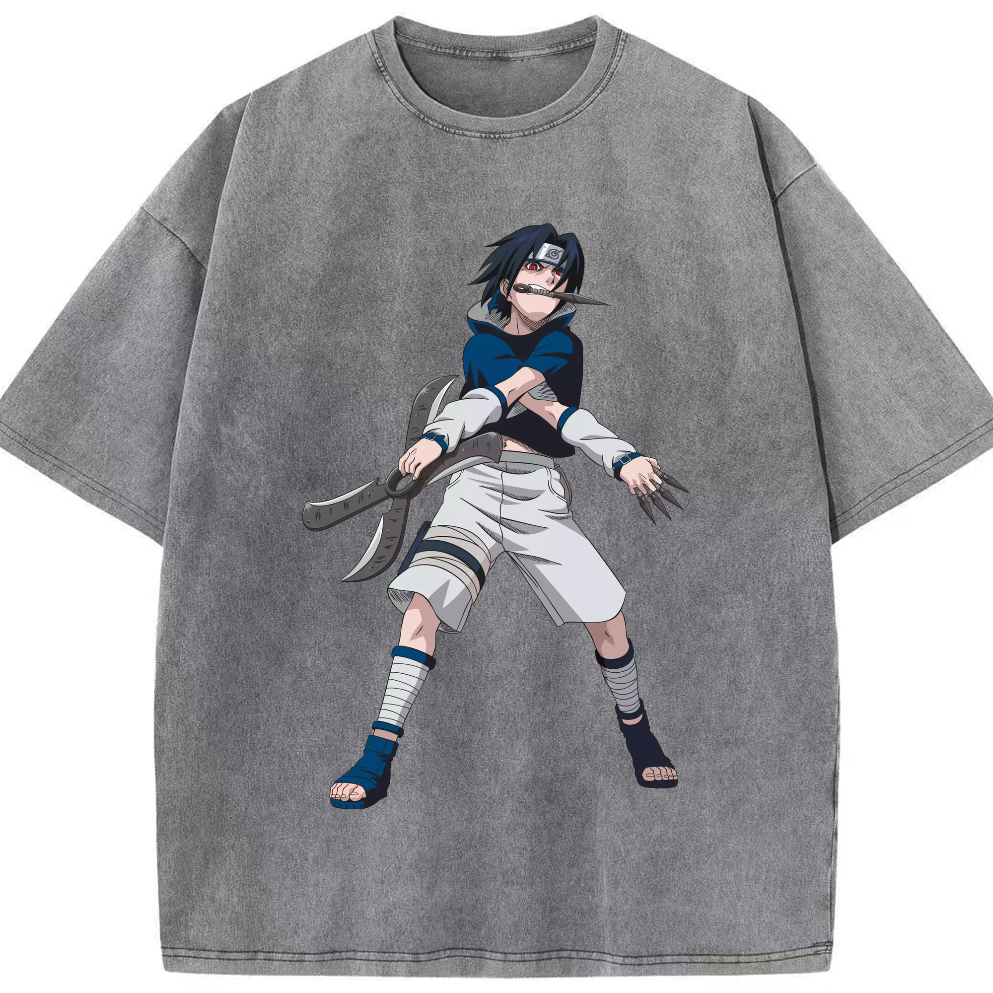 （画像用） NARUTO -ナルト- うちは サスケ Uchiha Sasuke 綿100% ヴィンテージ風 半袖Tシャツ（フロントプリント）