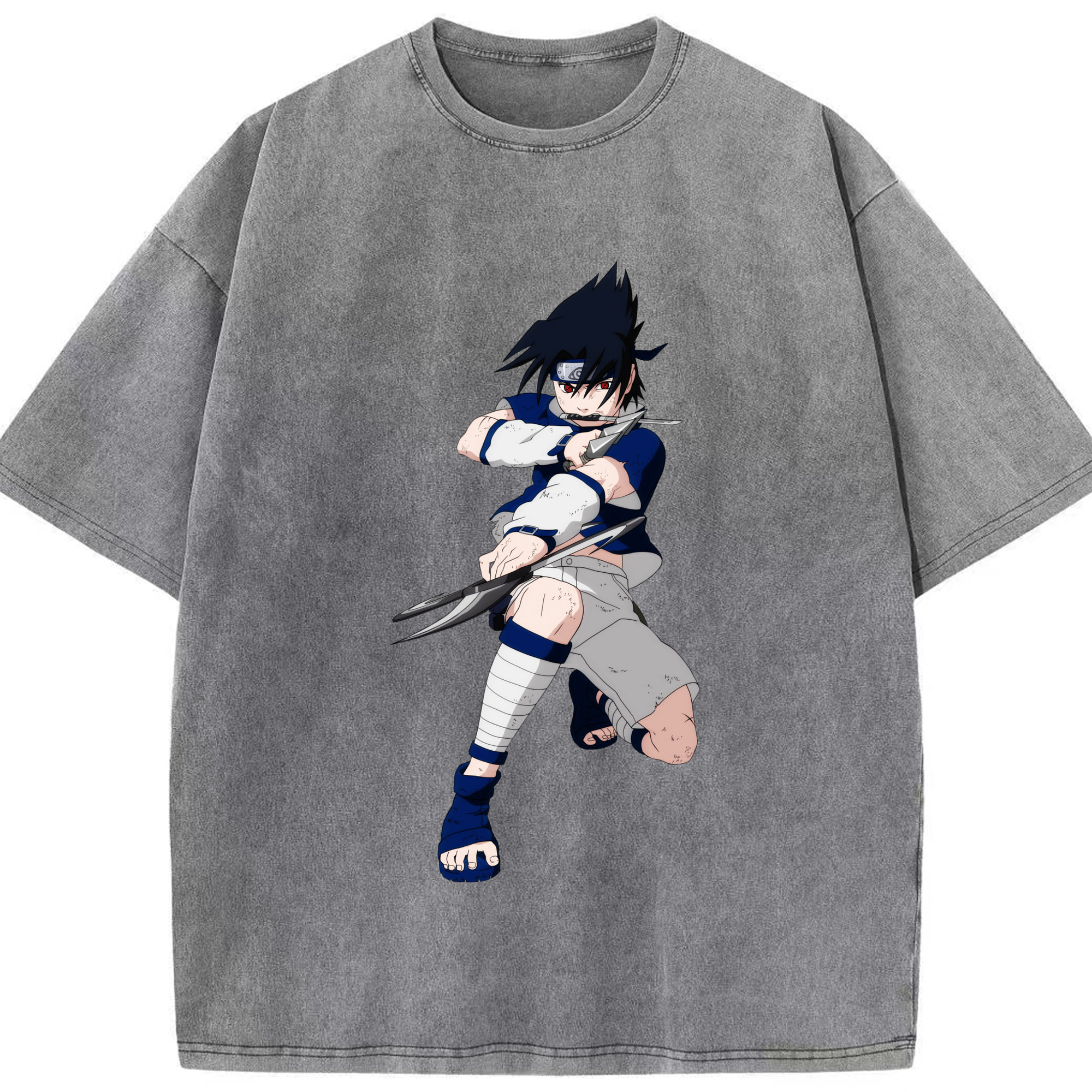 （画像用） NARUTO -ナルト- うちは サスケ Uchiha Sasuke 綿100% ヴィンテージ風 半袖Tシャツ（フロントプリント）