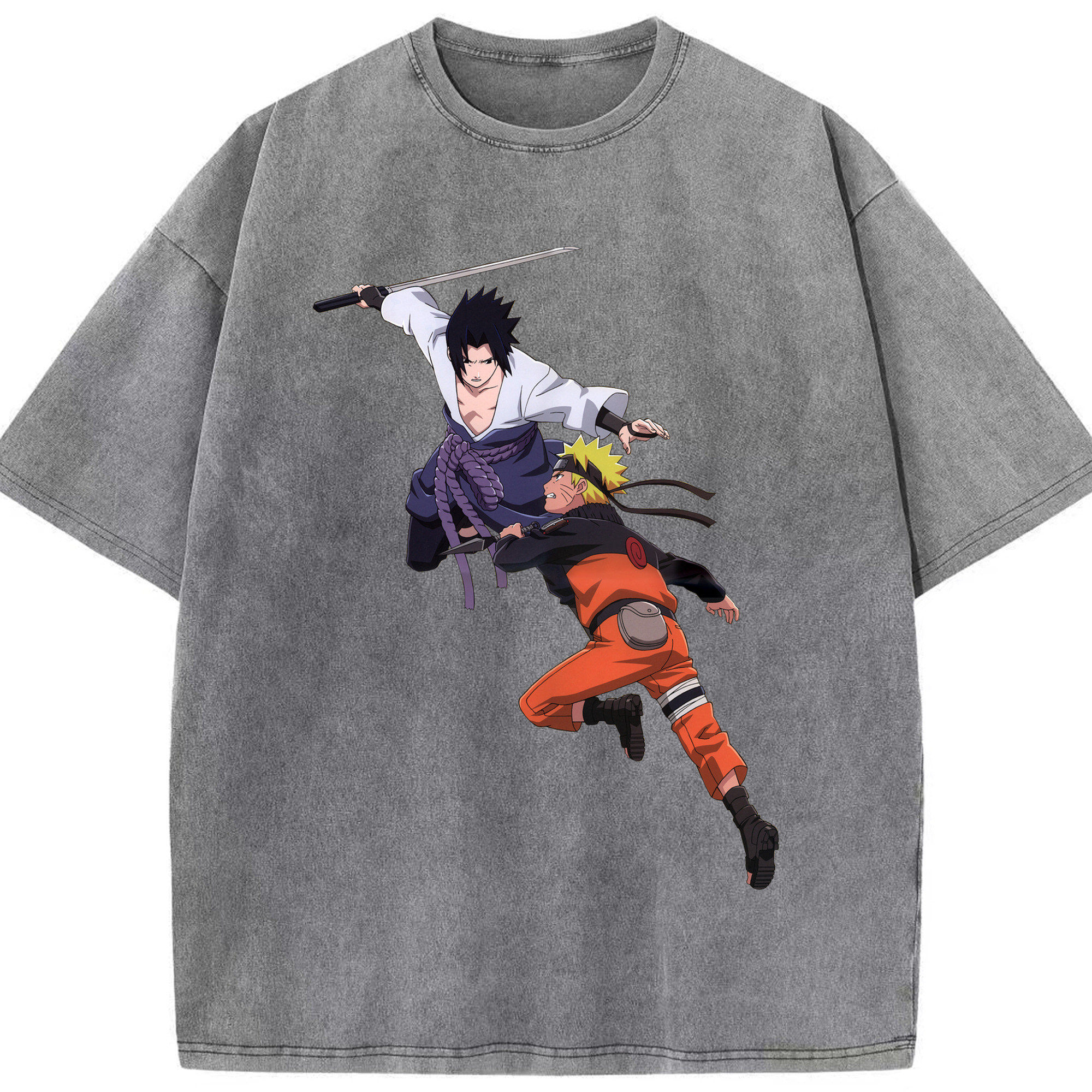 （画像用） NARUTO -ナルト- うちは サスケ Uchiha Sasuke 綿100% ヴィンテージ風 半袖Tシャツ（フロントプリント）