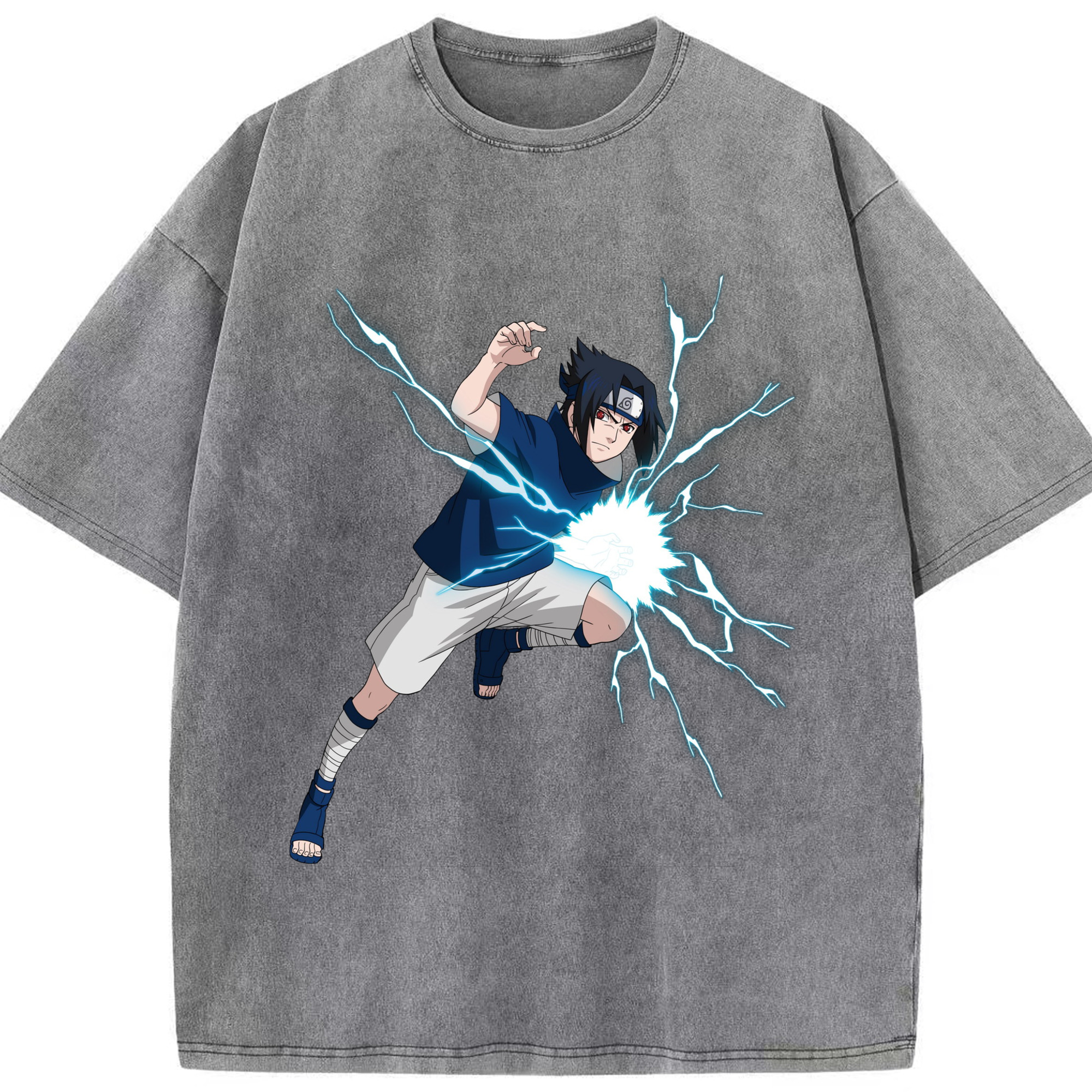 （画像用） NARUTO -ナルト- うちは サスケ Uchiha Sasuke 綿100% ヴィンテージ風 半袖Tシャツ（フロントプリント）