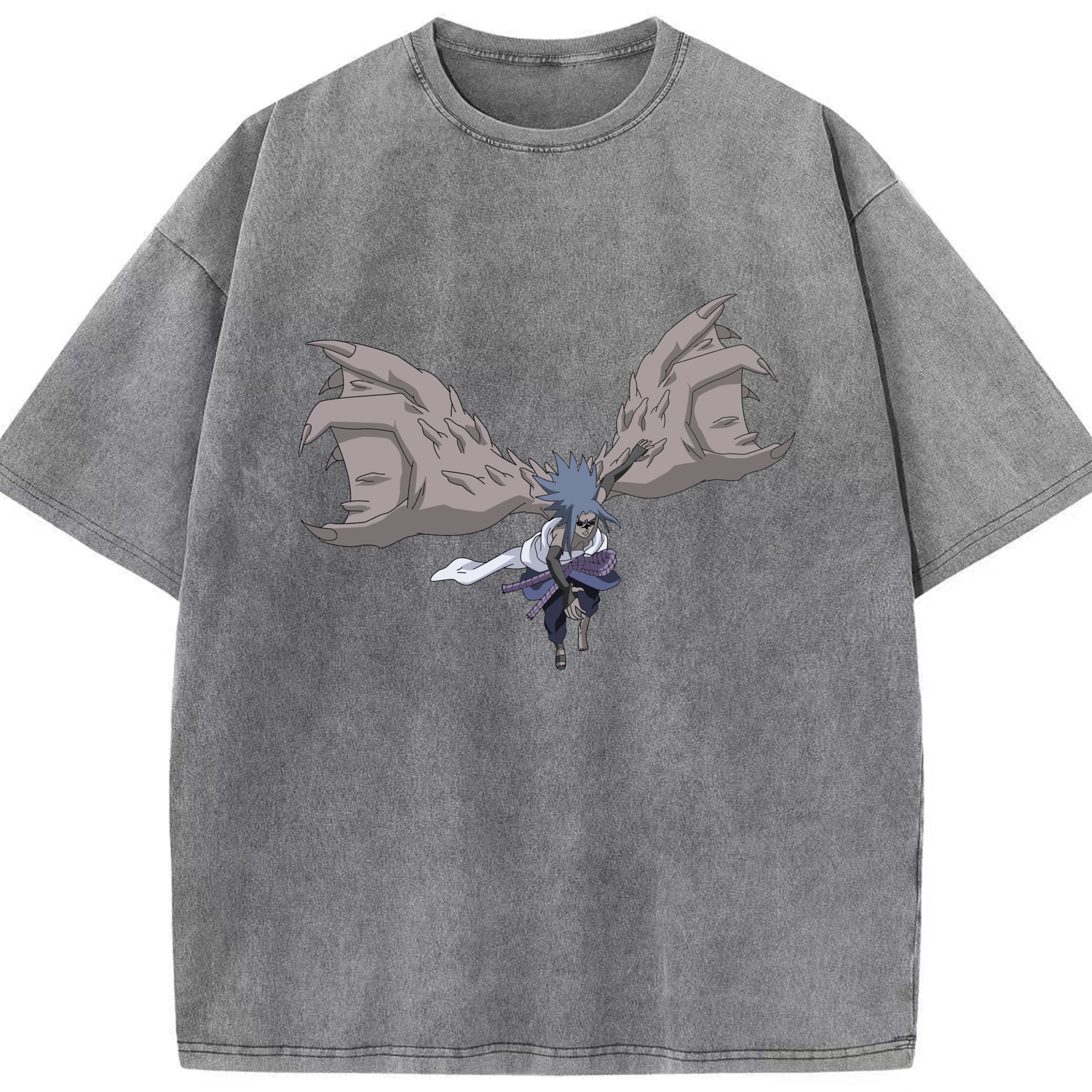 （画像用） NARUTO -ナルト- うちは サスケ Uchiha Sasuke 綿100% ヴィンテージ風 半袖Tシャツ（フロントプリント）
