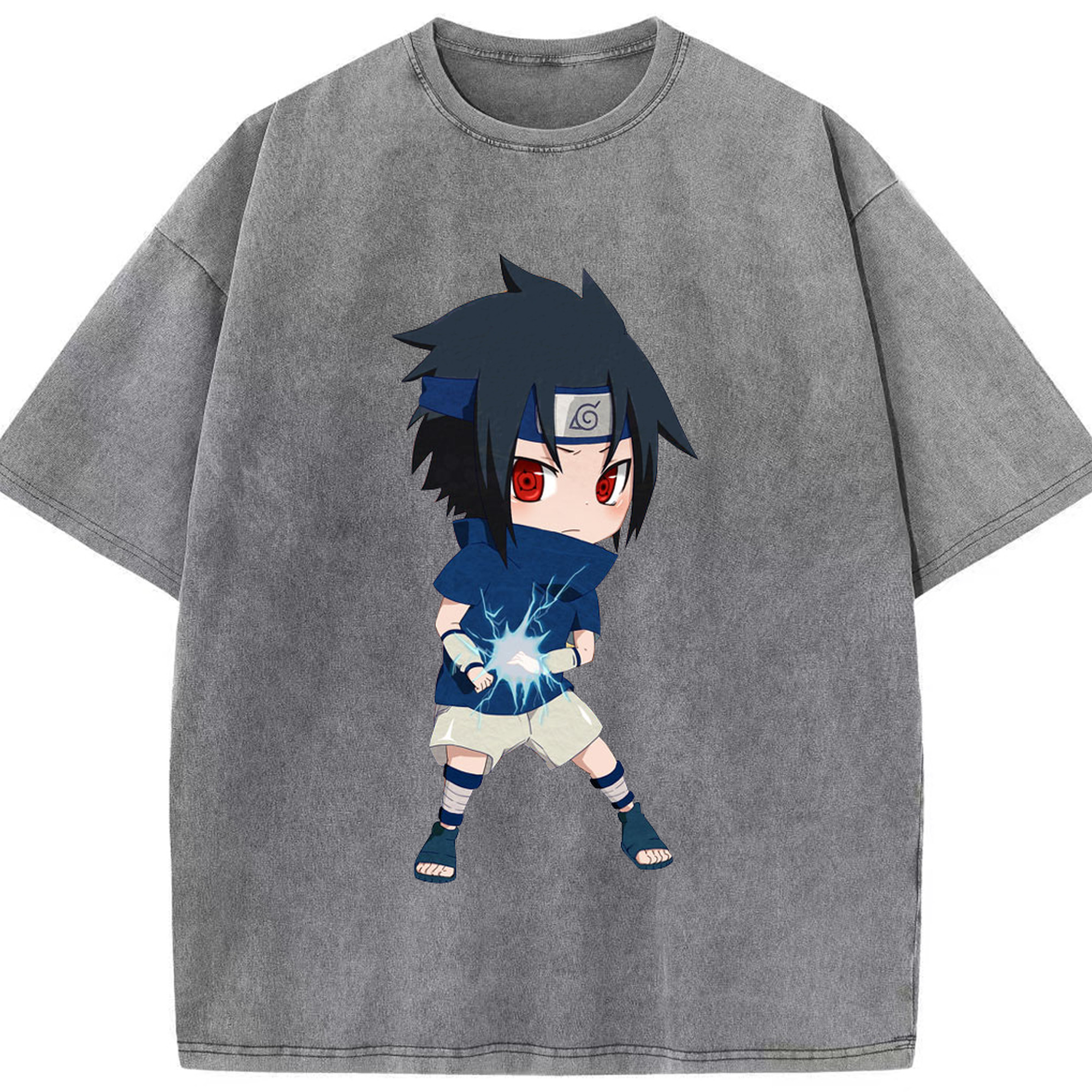 （画像用） NARUTO -ナルト- うちは サスケ Uchiha Sasuke 綿100% ヴィンテージ風 半袖Tシャツ（フロントプリント）