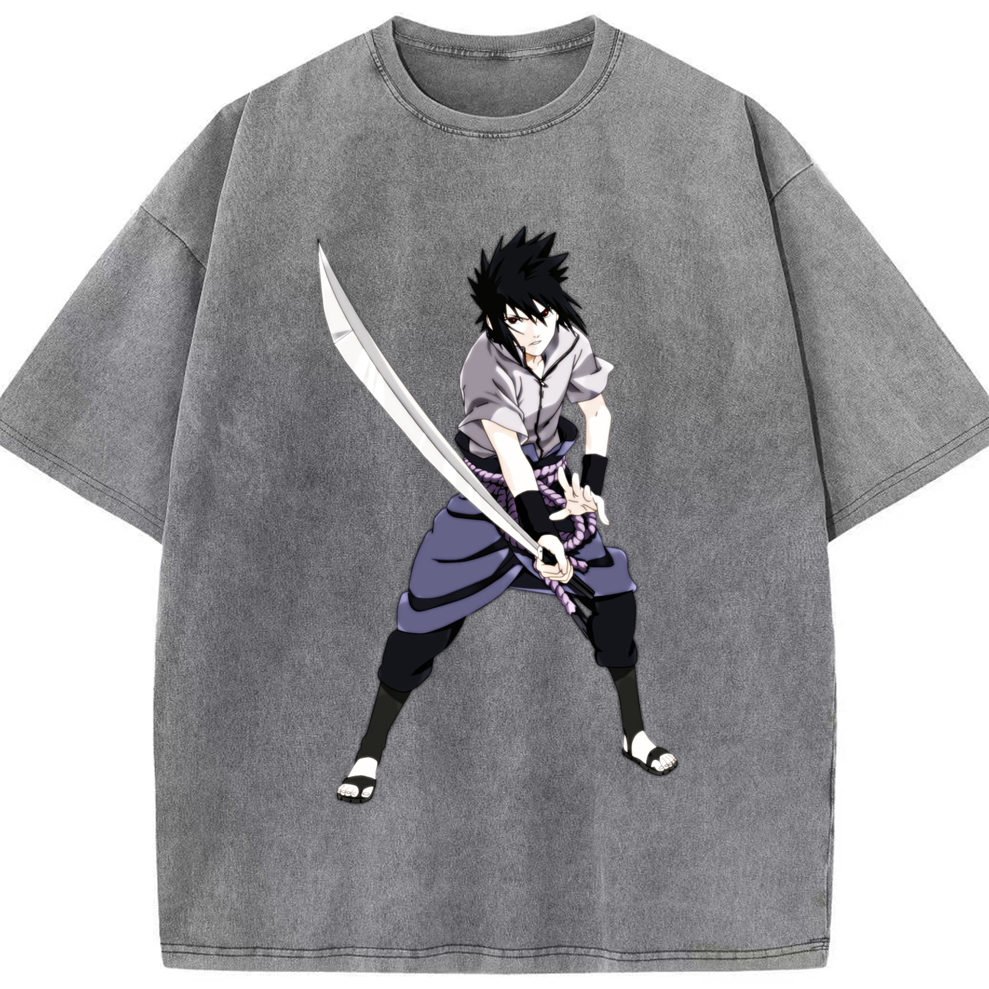 （画像用） NARUTO -ナルト- うちは サスケ Uchiha Sasuke 綿100% ヴィンテージ風 半袖Tシャツ（フロントプリント）