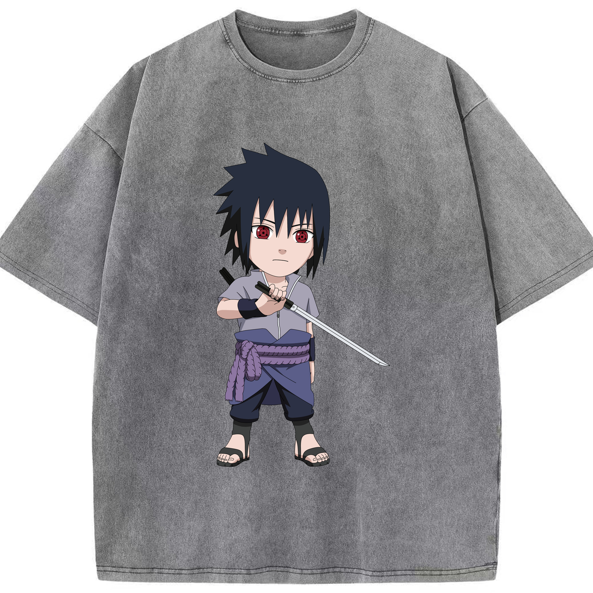 （画像用） NARUTO -ナルト- うちは サスケ Uchiha Sasuke 綿100% ヴィンテージ風 半袖Tシャツ（フロントプリント）