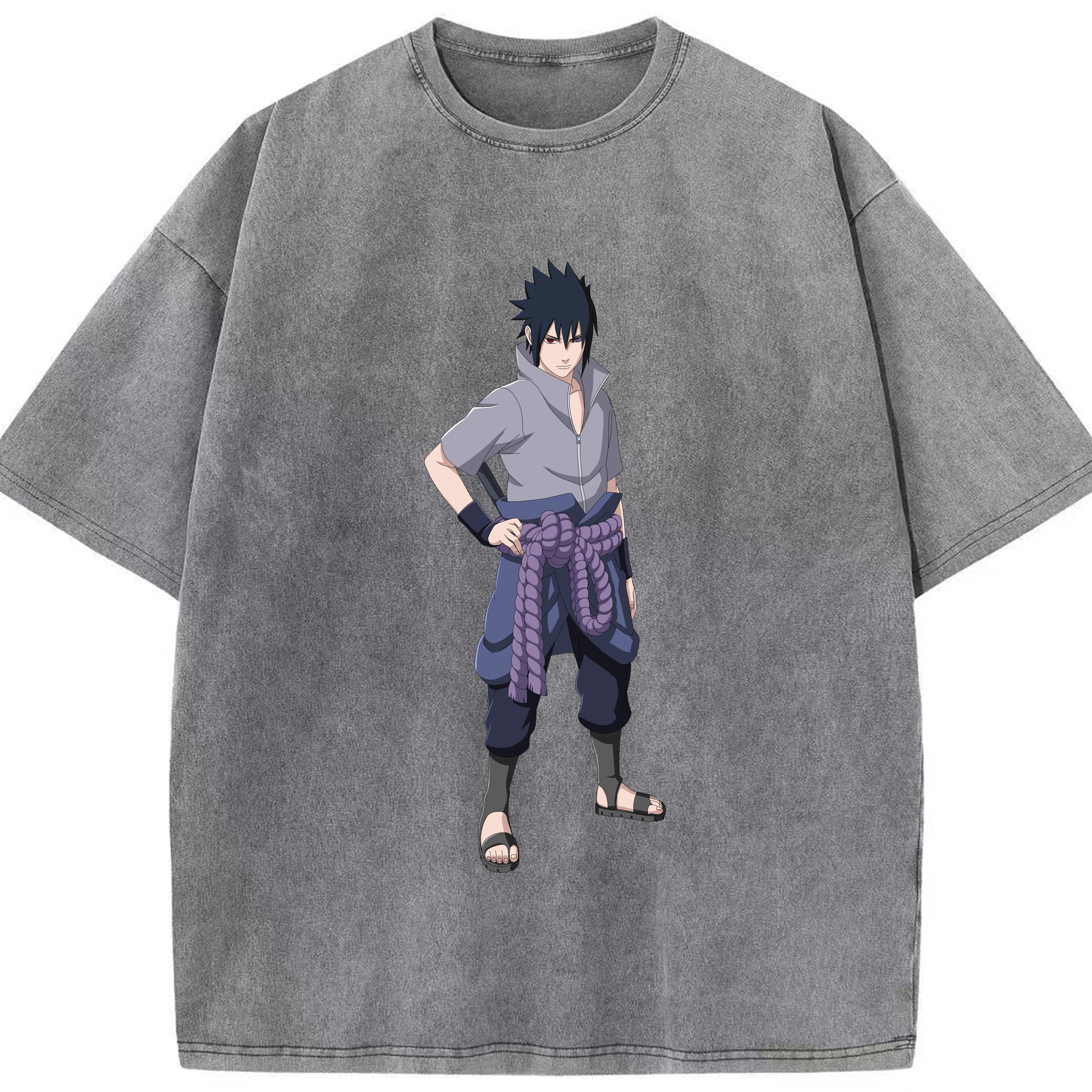 （画像用） NARUTO -ナルト- うちは サスケ Uchiha Sasuke 綿100% ヴィンテージ風 半袖Tシャツ（フロントプリント）