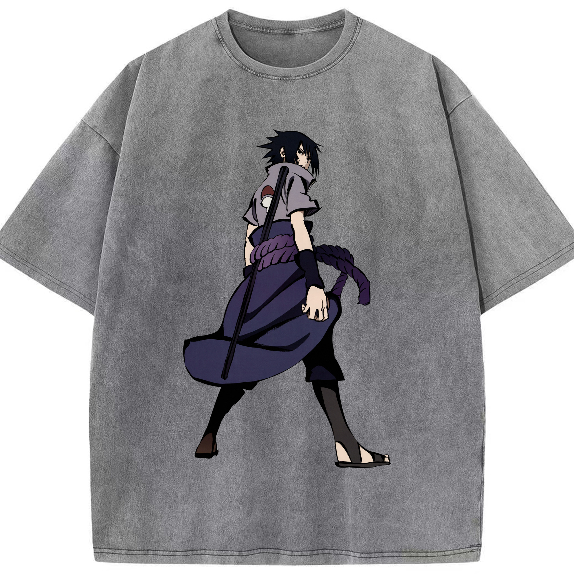 （画像用） NARUTO -ナルト- うちは サスケ Uchiha Sasuke 綿100% ヴィンテージ風 半袖Tシャツ（フロントプリント）