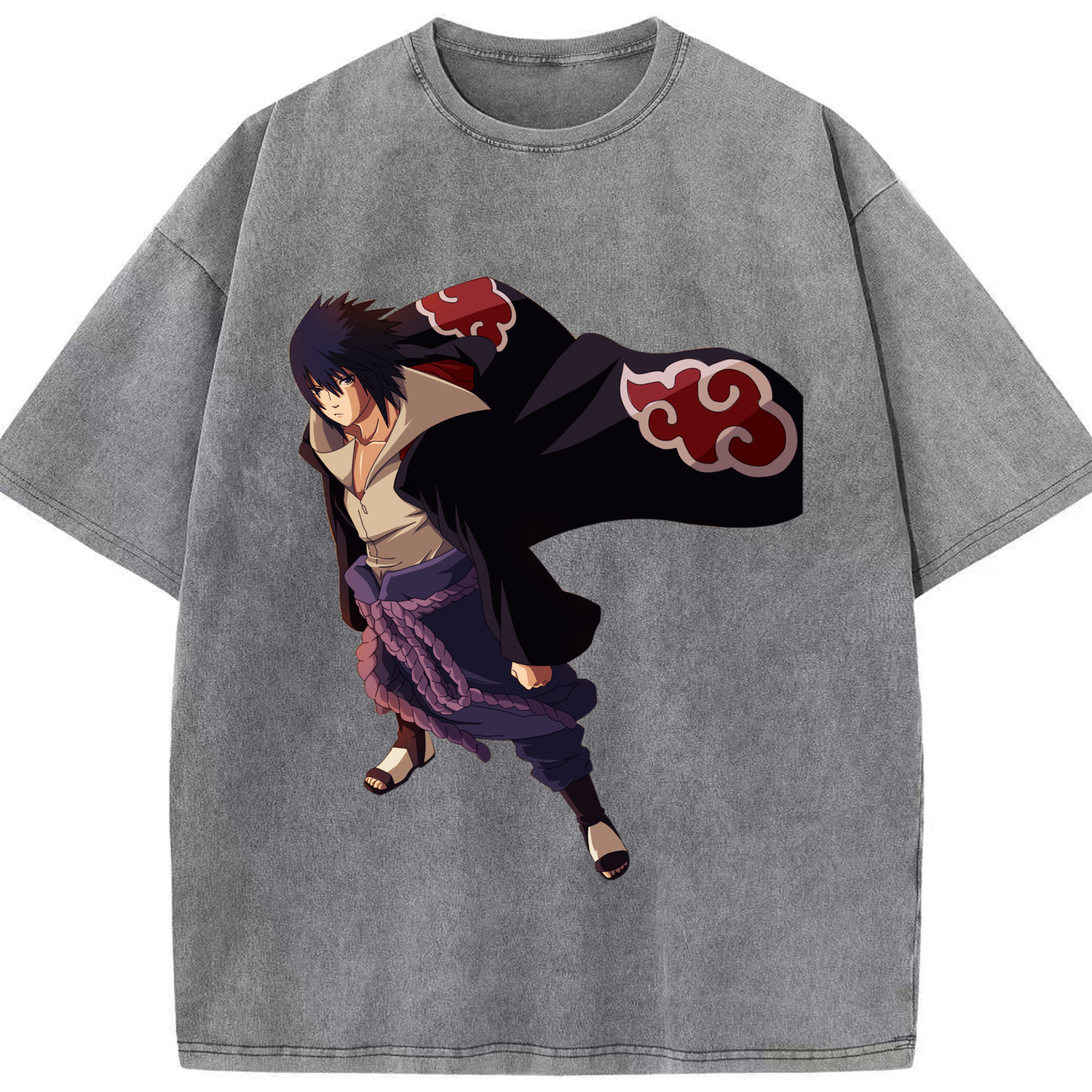 （画像用） NARUTO -ナルト- うちは サスケ Uchiha Sasuke 綿100% ヴィンテージ風 半袖Tシャツ（フロントプリント）