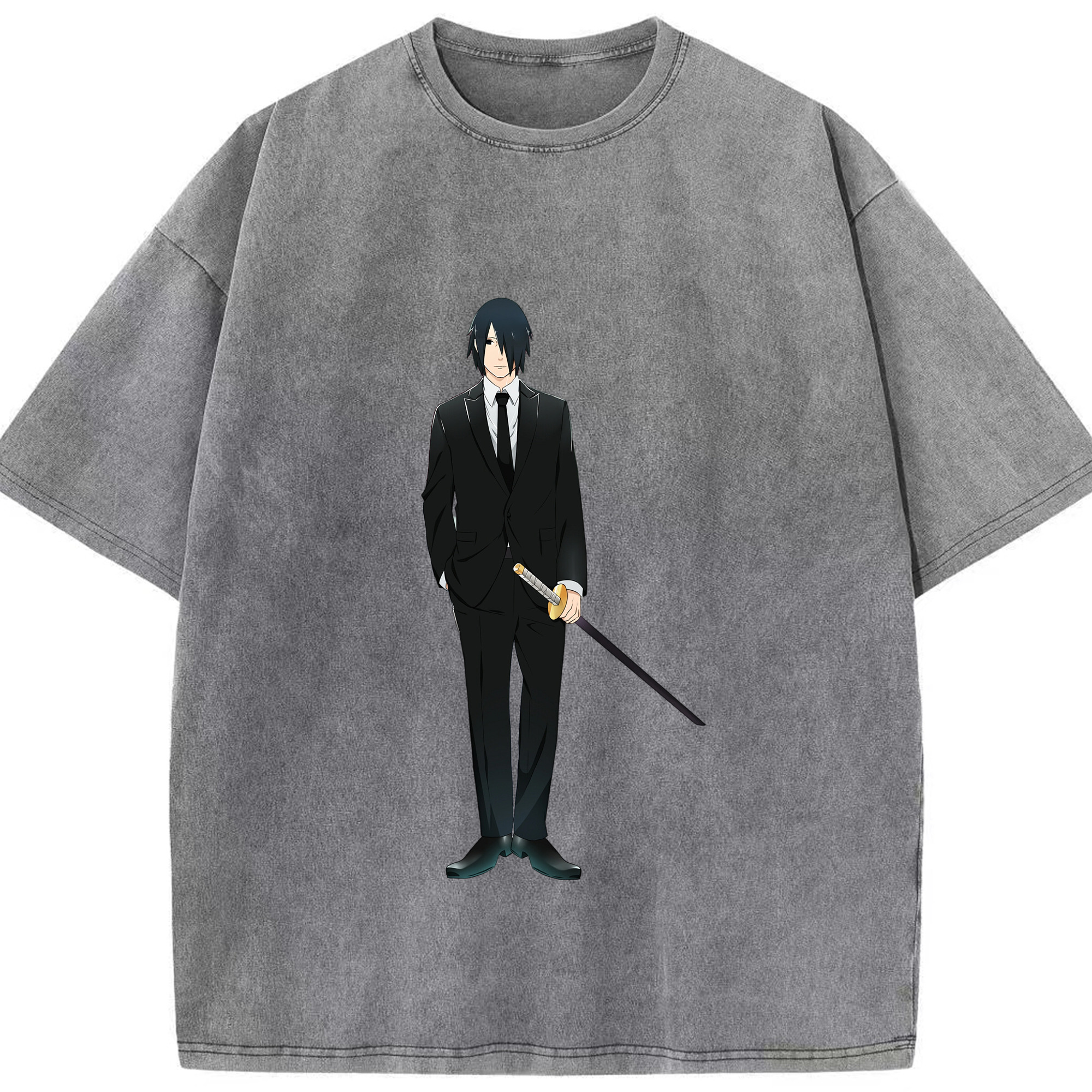 （画像用） NARUTO -ナルト- うちは サスケ Uchiha Sasuke 綿100% ヴィンテージ風 半袖Tシャツ（フロントプリント）