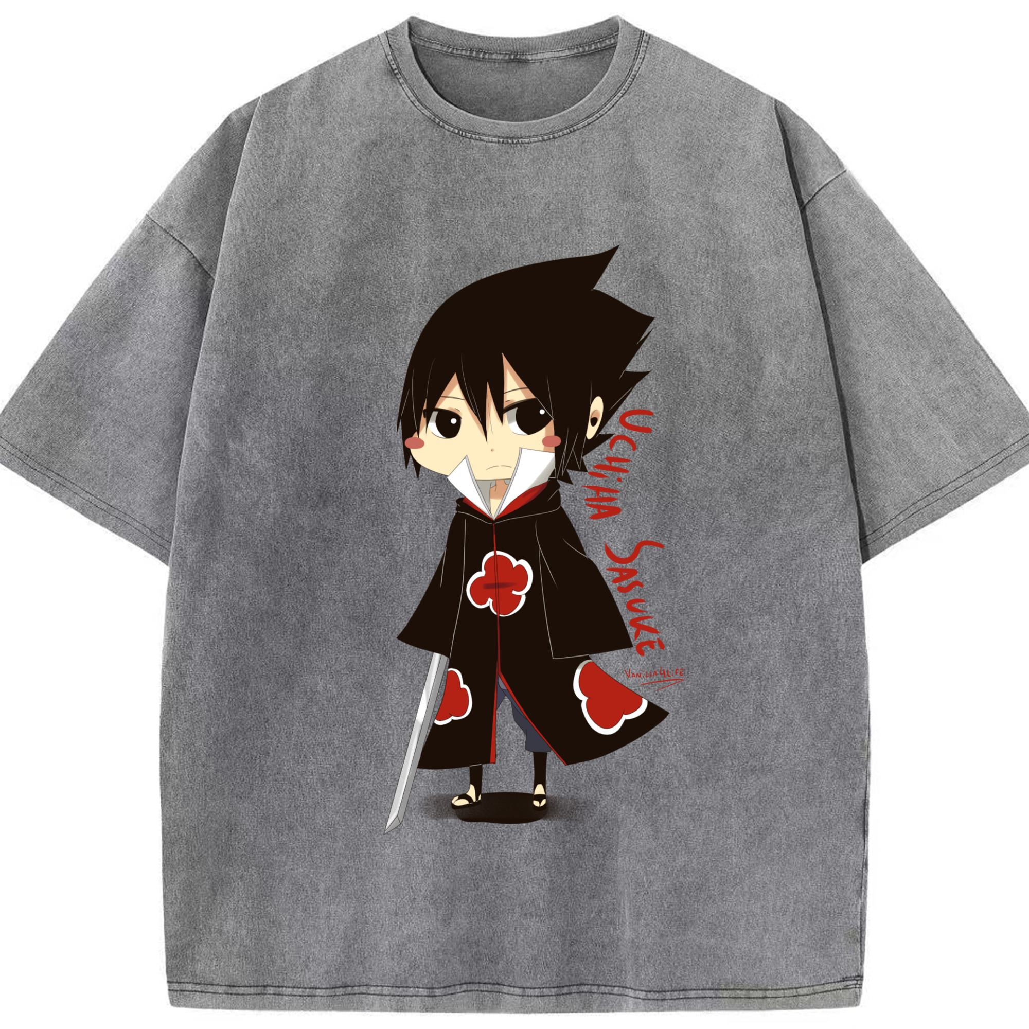 （画像用） NARUTO -ナルト- うちは サスケ Uchiha Sasuke 綿100% ヴィンテージ風 半袖Tシャツ（フロントプリント）