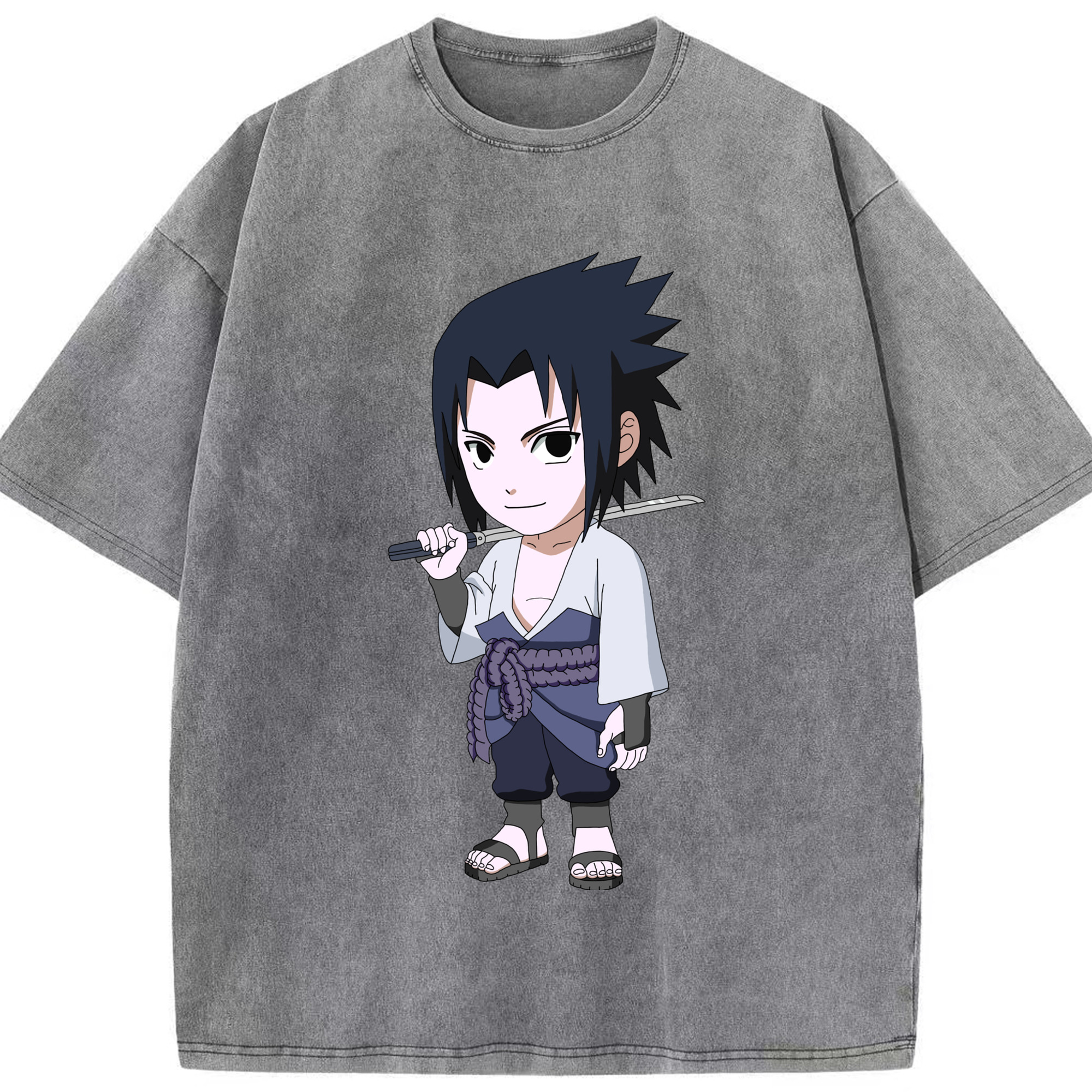 （画像用） NARUTO -ナルト- うちは サスケ Uchiha Sasuke 綿100% ヴィンテージ風 半袖Tシャツ（フロントプリント）