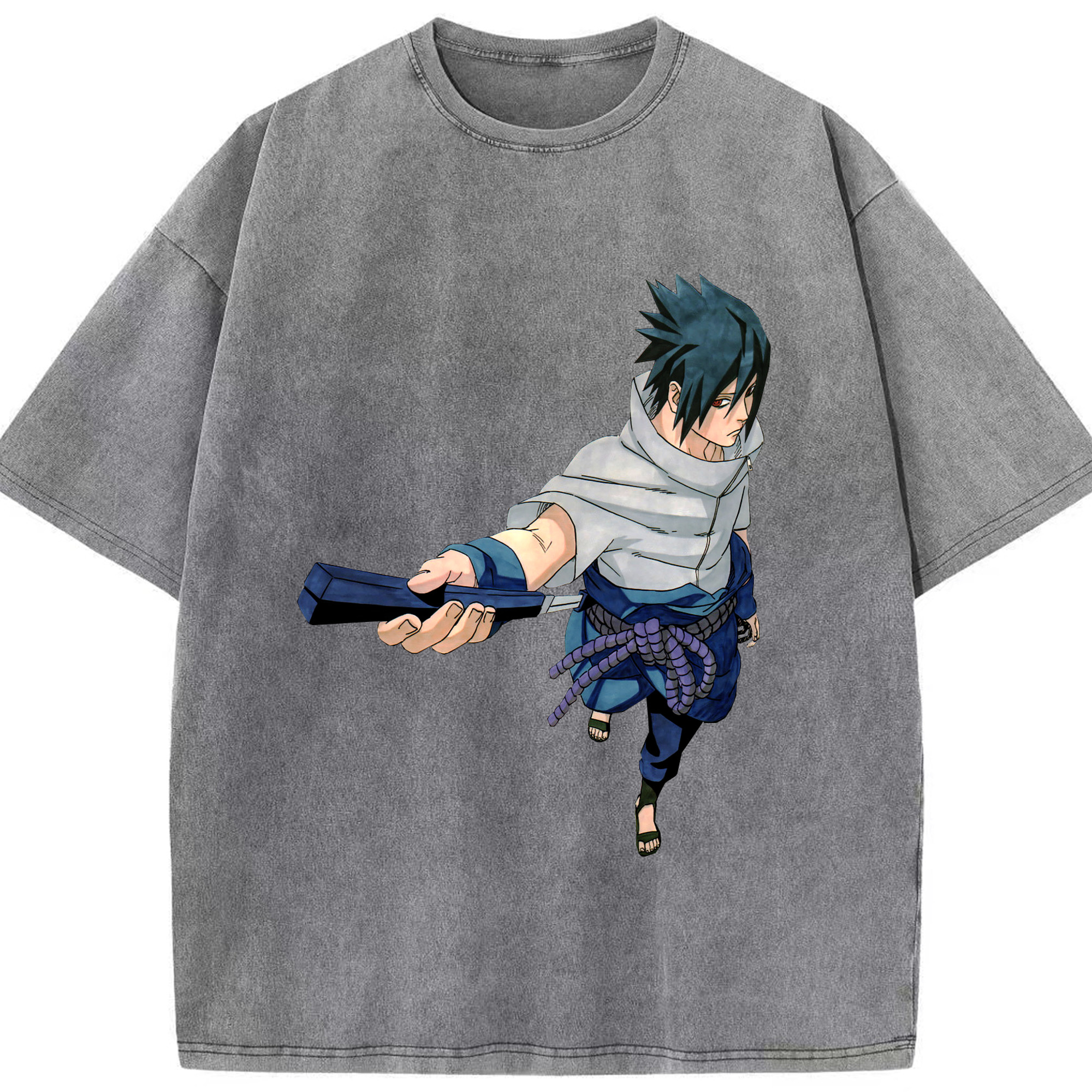 （画像用） NARUTO -ナルト- うちは サスケ Uchiha Sasuke 綿100% ヴィンテージ風 半袖Tシャツ（フロントプリント）
