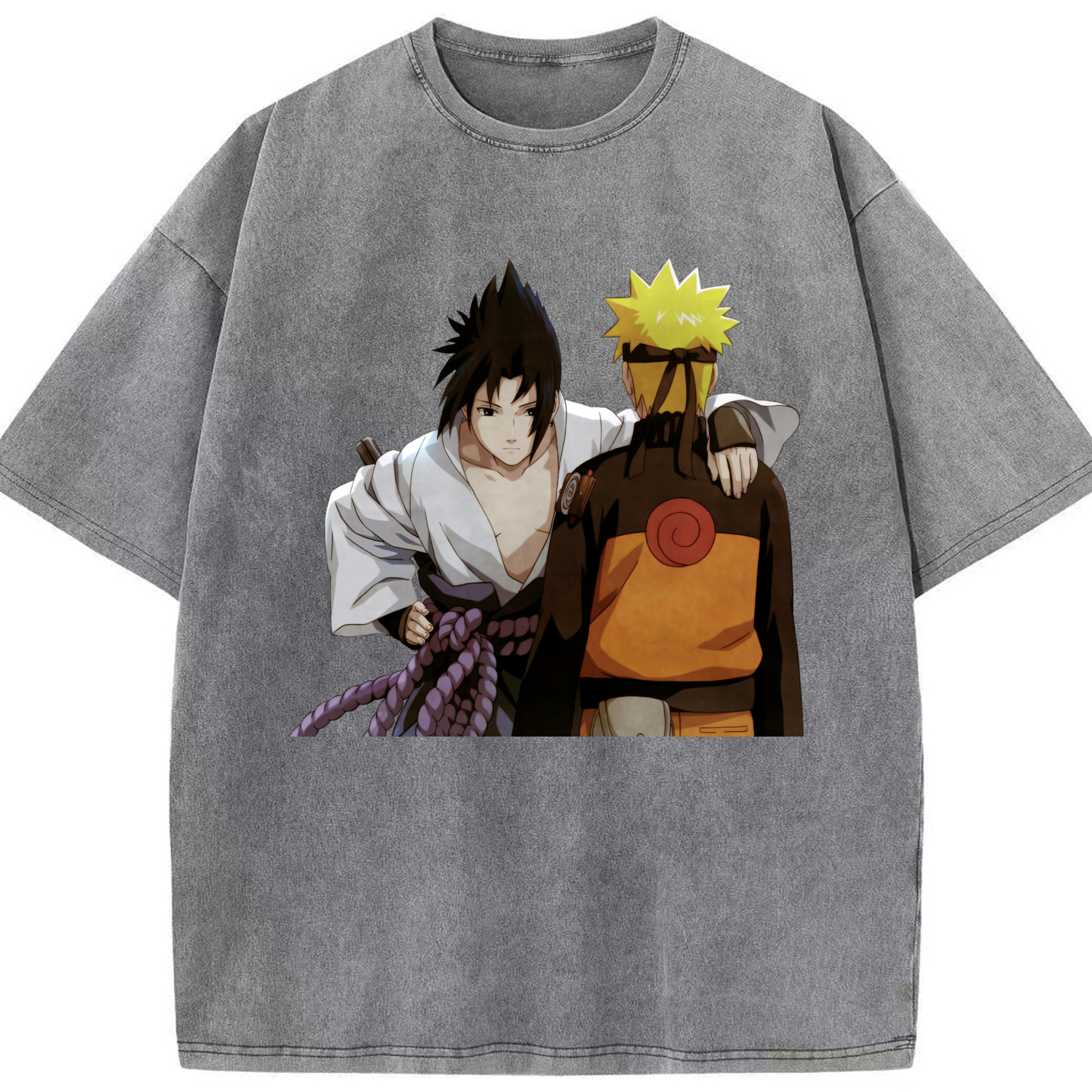 （画像用） NARUTO -ナルト- うちは サスケ Uchiha Sasuke 綿100% ヴィンテージ風 半袖Tシャツ（フロントプリント）