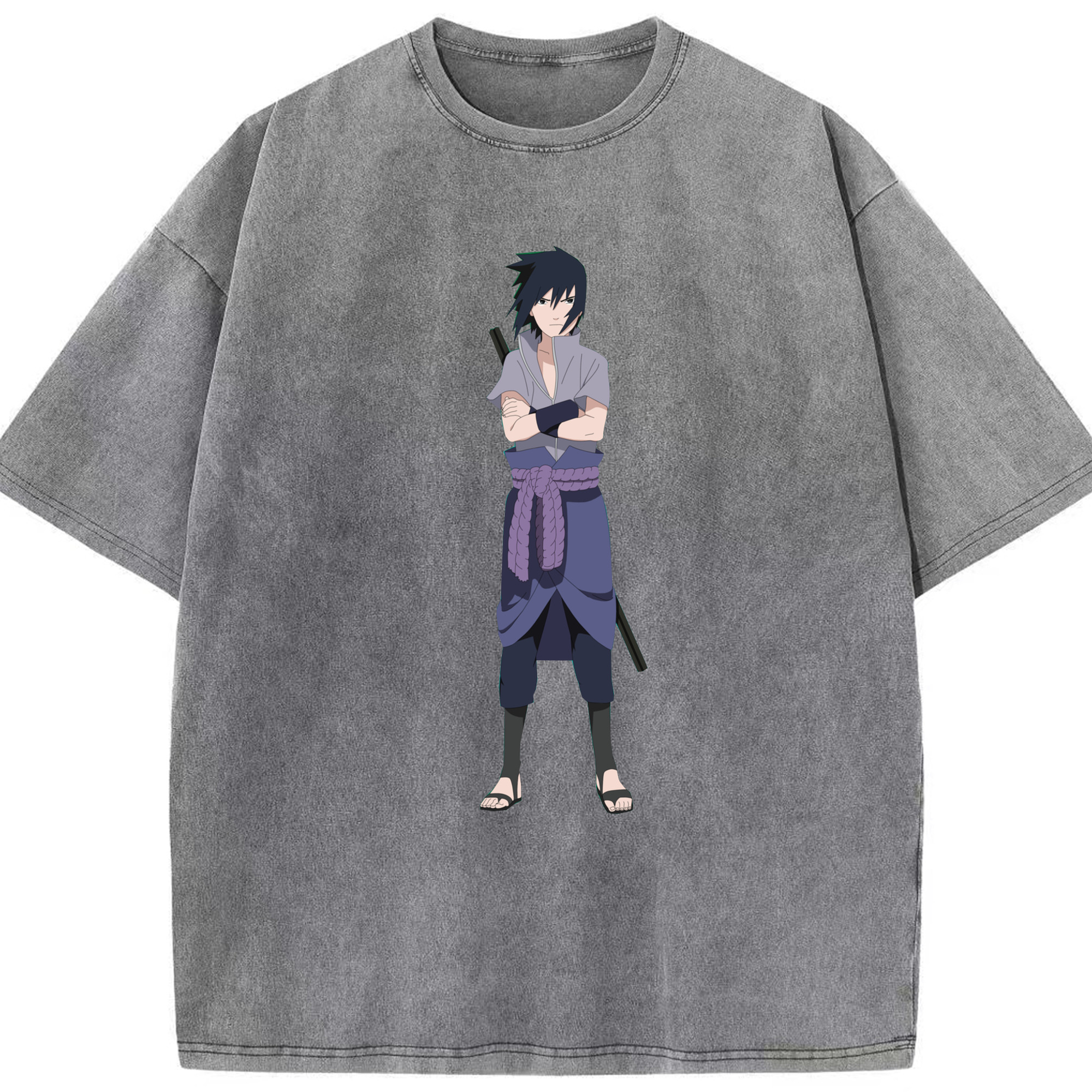 （画像用） NARUTO -ナルト- うちは サスケ Uchiha Sasuke 綿100% ヴィンテージ風 半袖Tシャツ（フロントプリント）