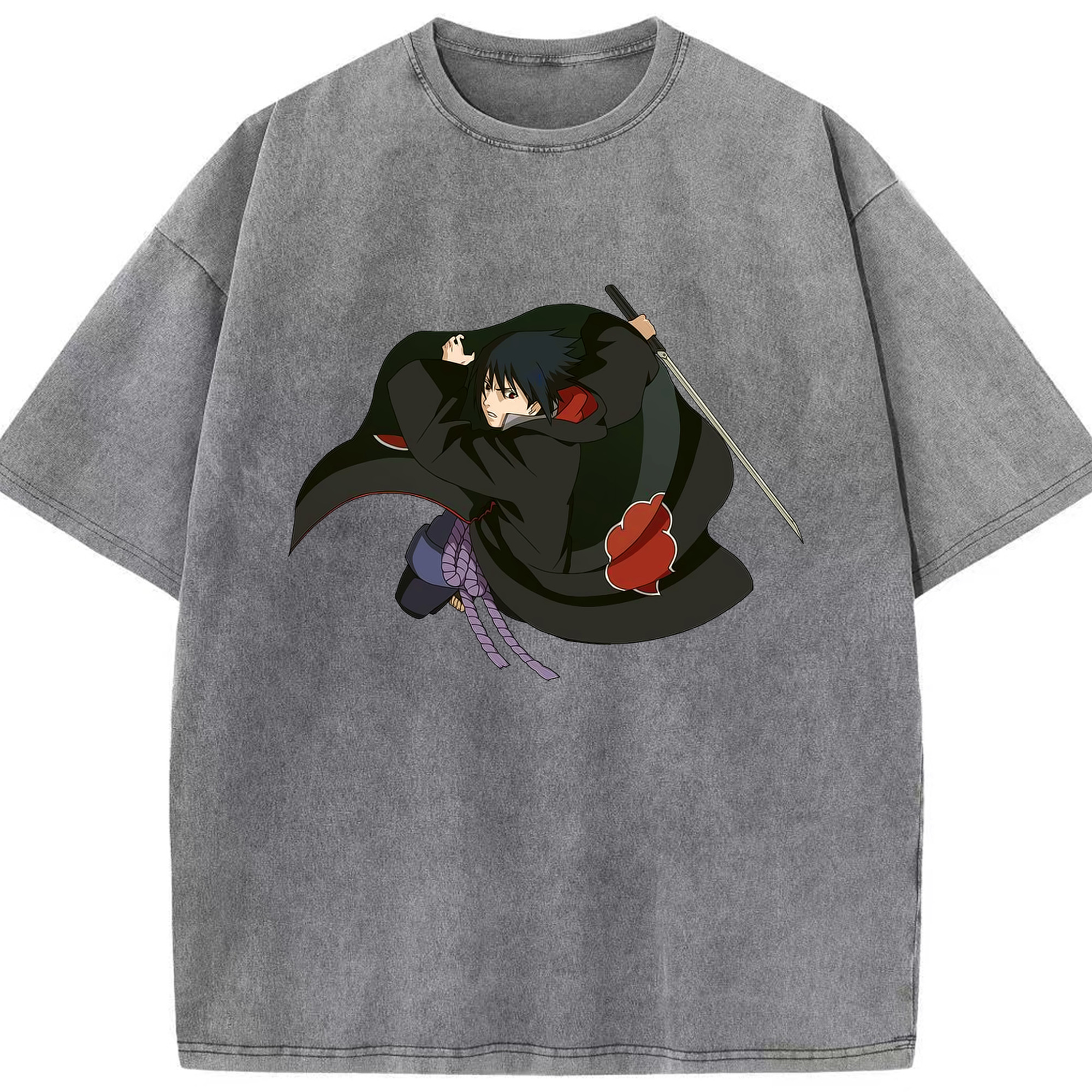 （画像用） NARUTO -ナルト- うちは サスケ Uchiha Sasuke 綿100% ヴィンテージ風 半袖Tシャツ（フロントプリント）
