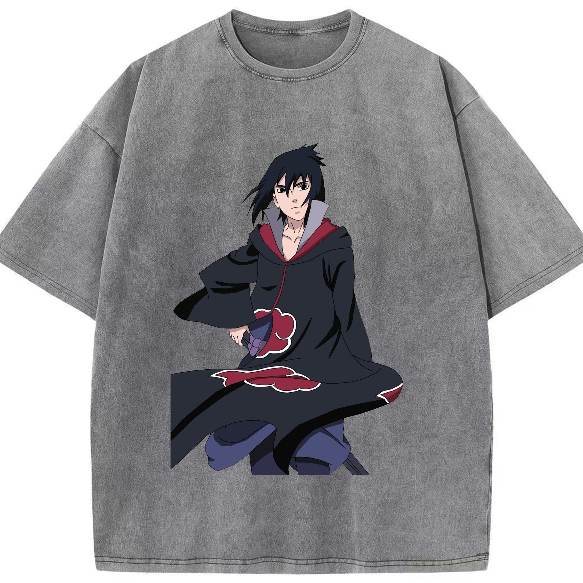 （画像用） NARUTO -ナルト- うちは サスケ Uchiha Sasuke 綿100% ヴィンテージ風 半袖Tシャツ（フロントプリント）