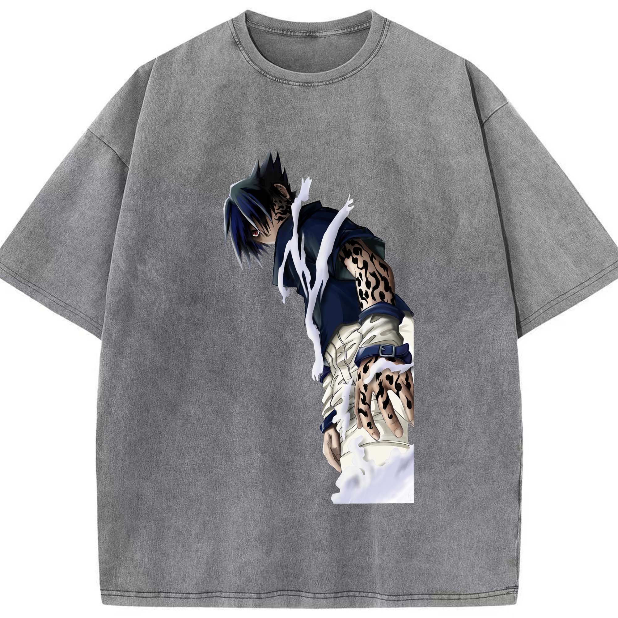 （画像用） NARUTO -ナルト- うちは サスケ Uchiha Sasuke 綿100% ヴィンテージ風 半袖Tシャツ（フロントプリント）