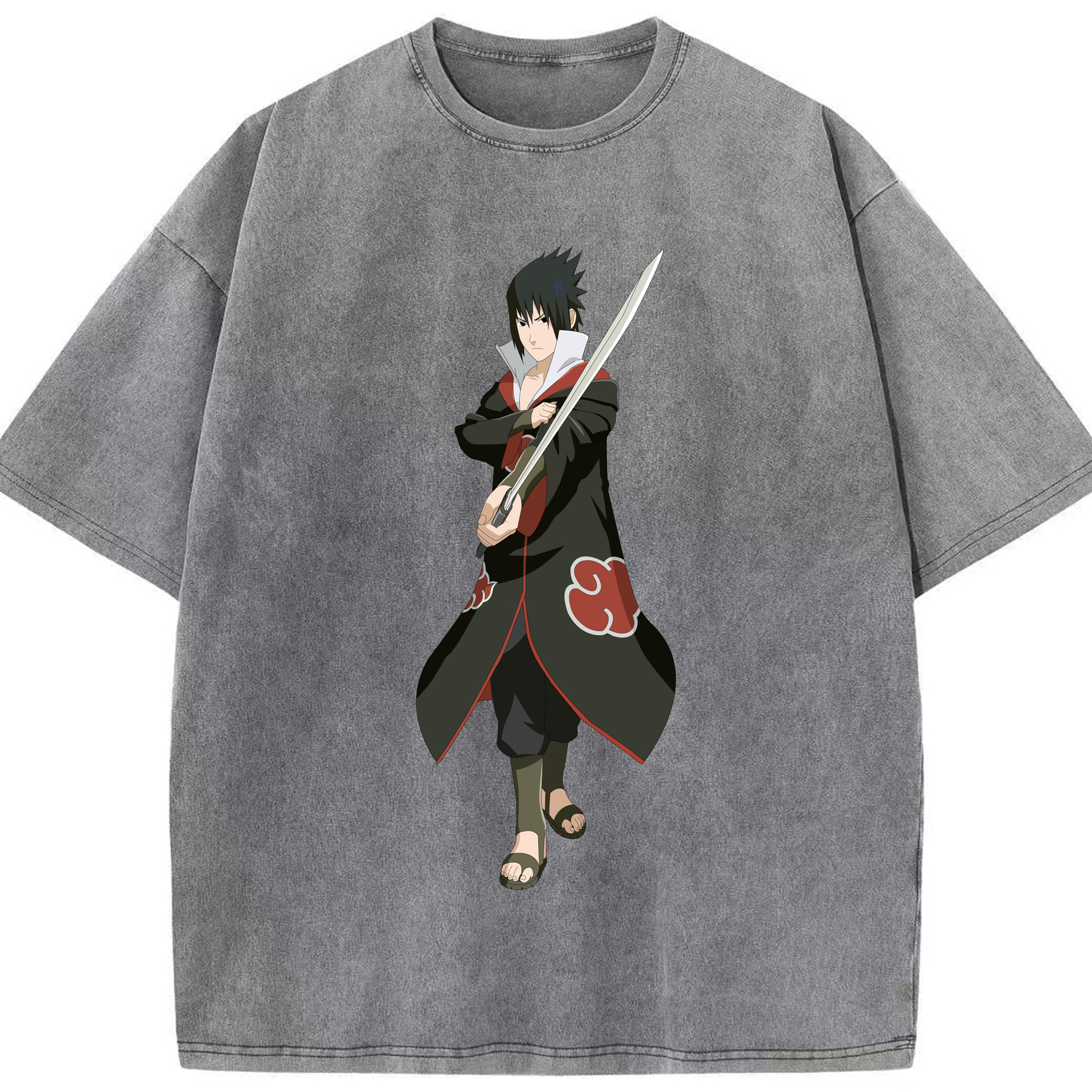 （画像用） NARUTO -ナルト- うちは サスケ Uchiha Sasuke 綿100% ヴィンテージ風 半袖Tシャツ（フロントプリント）