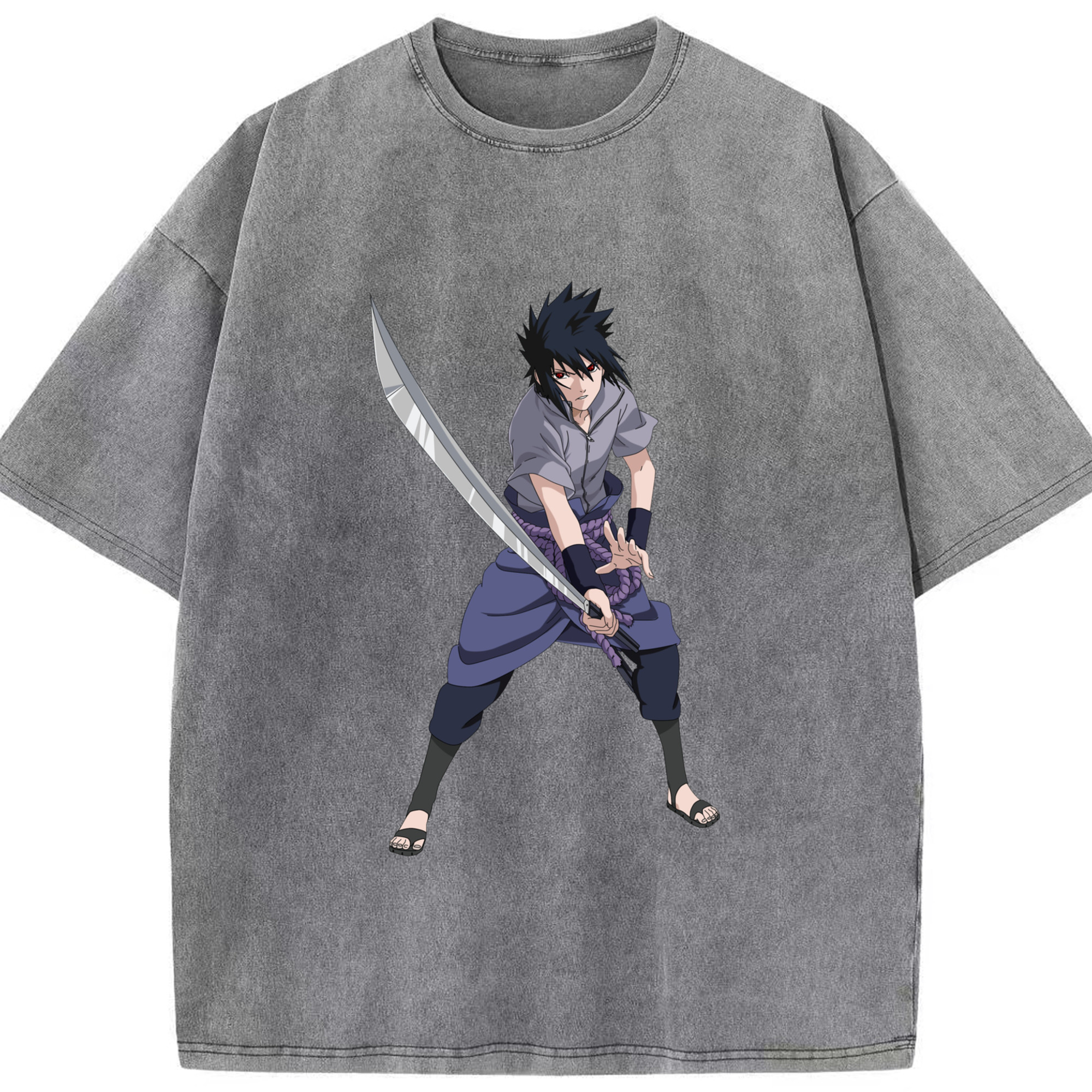 （画像用） NARUTO -ナルト- うちは サスケ Uchiha Sasuke 綿100% ヴィンテージ風 半袖Tシャツ（フロントプリント）