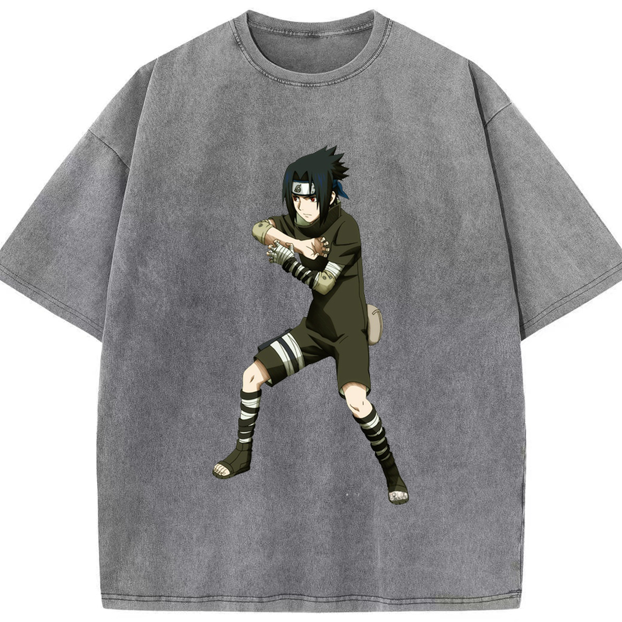 （画像用） NARUTO -ナルト- うちは サスケ Uchiha Sasuke 綿100% ヴィンテージ風 半袖Tシャツ（フロントプリント）