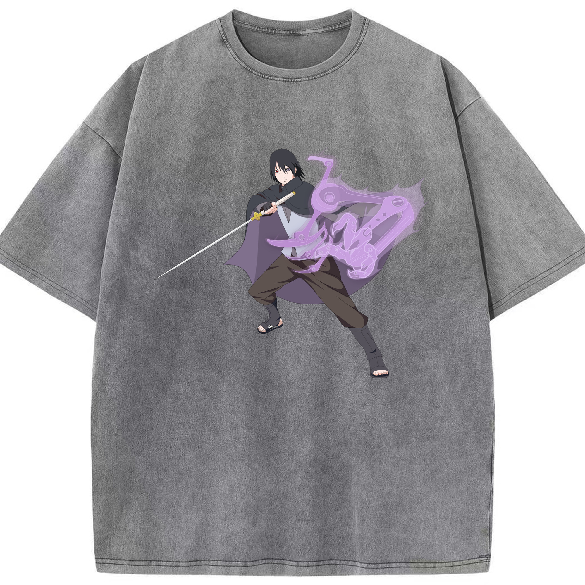 （画像用） NARUTO -ナルト- うちは サスケ Uchiha Sasuke 綿100% ヴィンテージ風 半袖Tシャツ（フロントプリント）