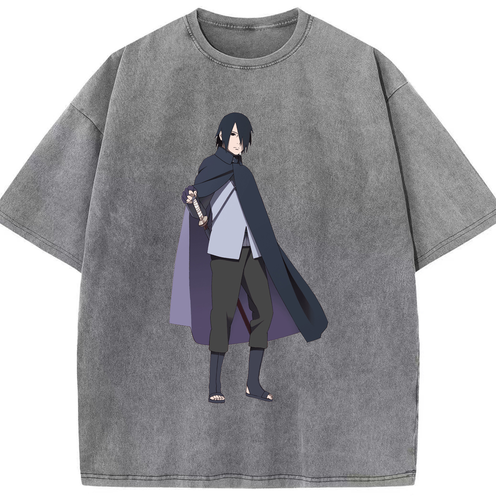 （画像用） NARUTO -ナルト- うちは サスケ Uchiha Sasuke 綿100% ヴィンテージ風 半袖Tシャツ（フロントプリント）