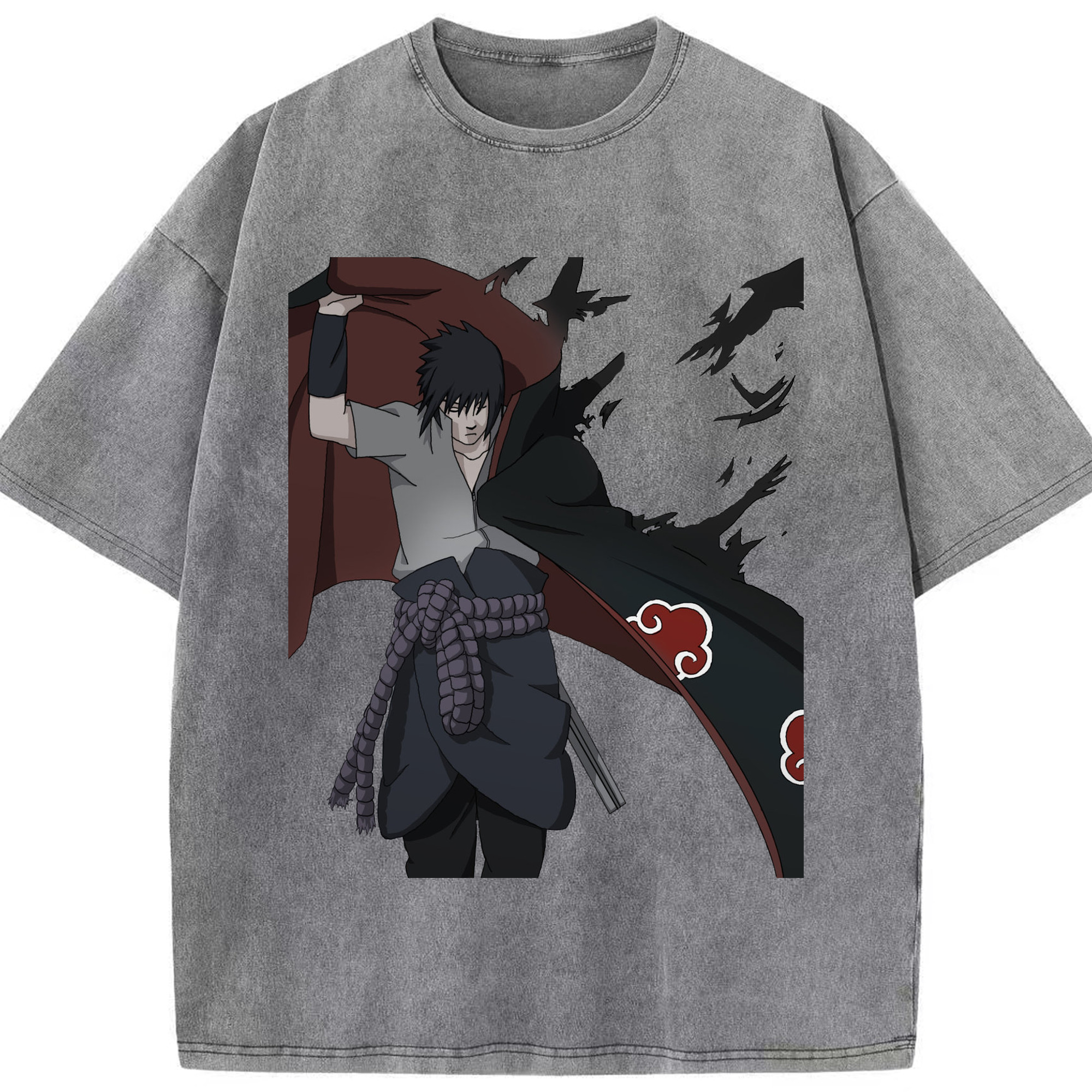 （画像用） NARUTO -ナルト- うちは サスケ Uchiha Sasuke 綿100% ヴィンテージ風 半袖Tシャツ（フロントプリント）