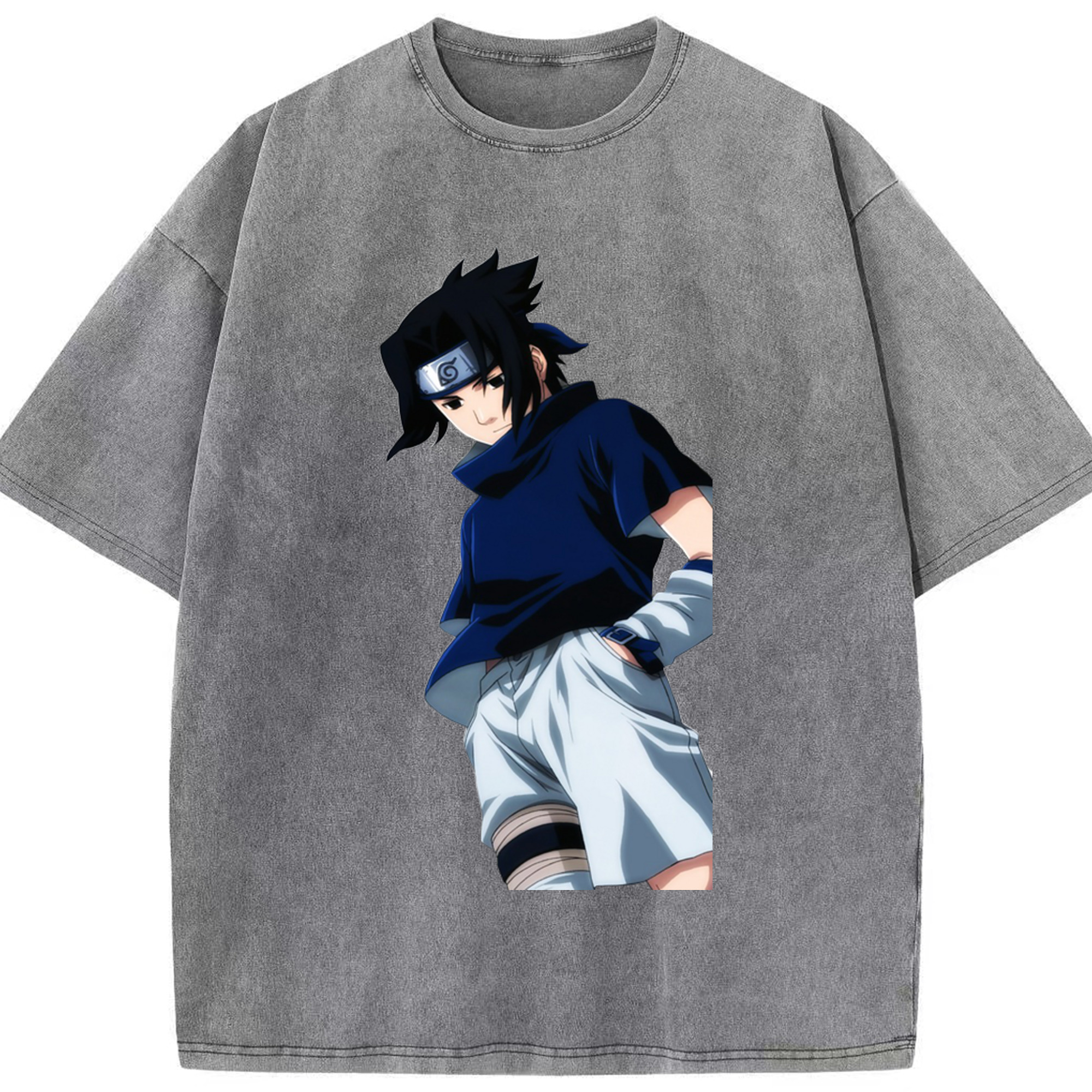 （画像用） NARUTO -ナルト- うちは サスケ Uchiha Sasuke 綿100% ヴィンテージ風 半袖Tシャツ（フロントプリント）