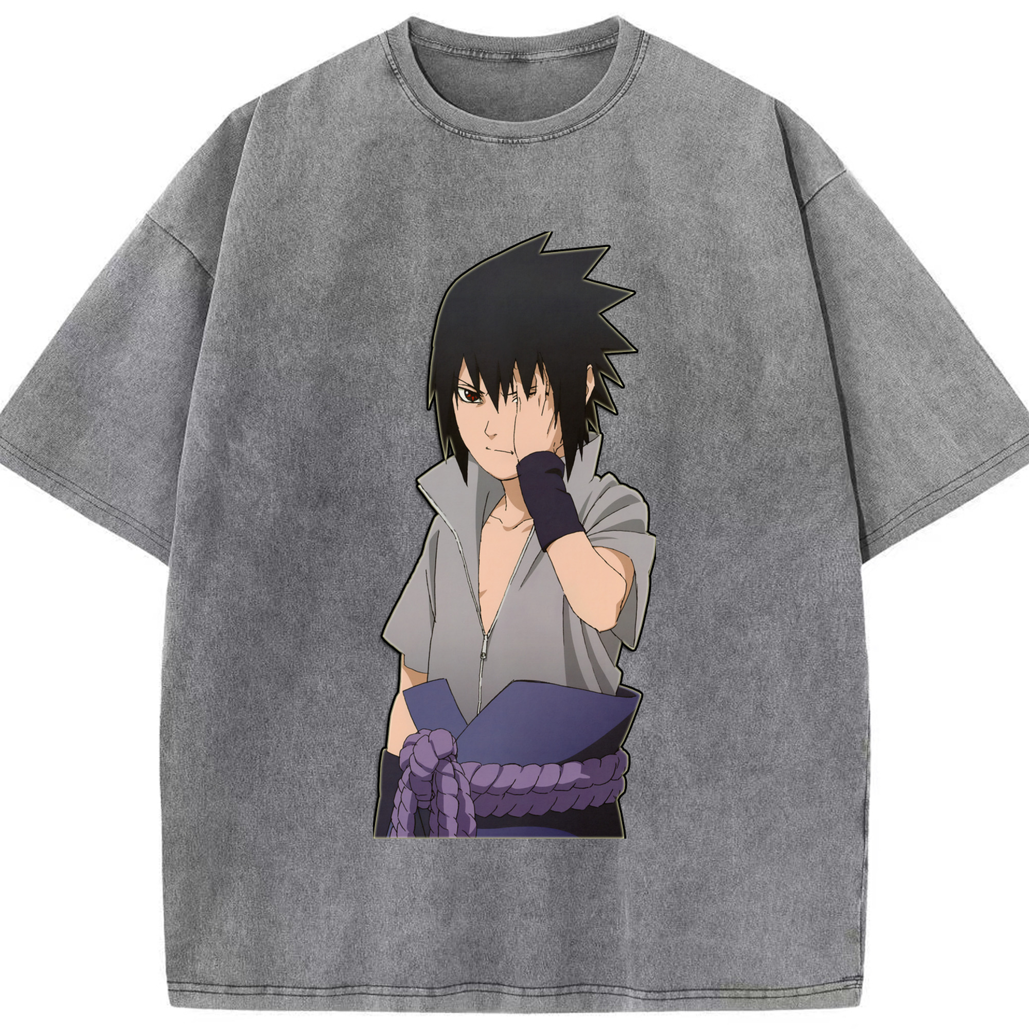 （画像用） NARUTO -ナルト- うちは サスケ Uchiha Sasuke 綿100% ヴィンテージ風 半袖Tシャツ（フロントプリント）