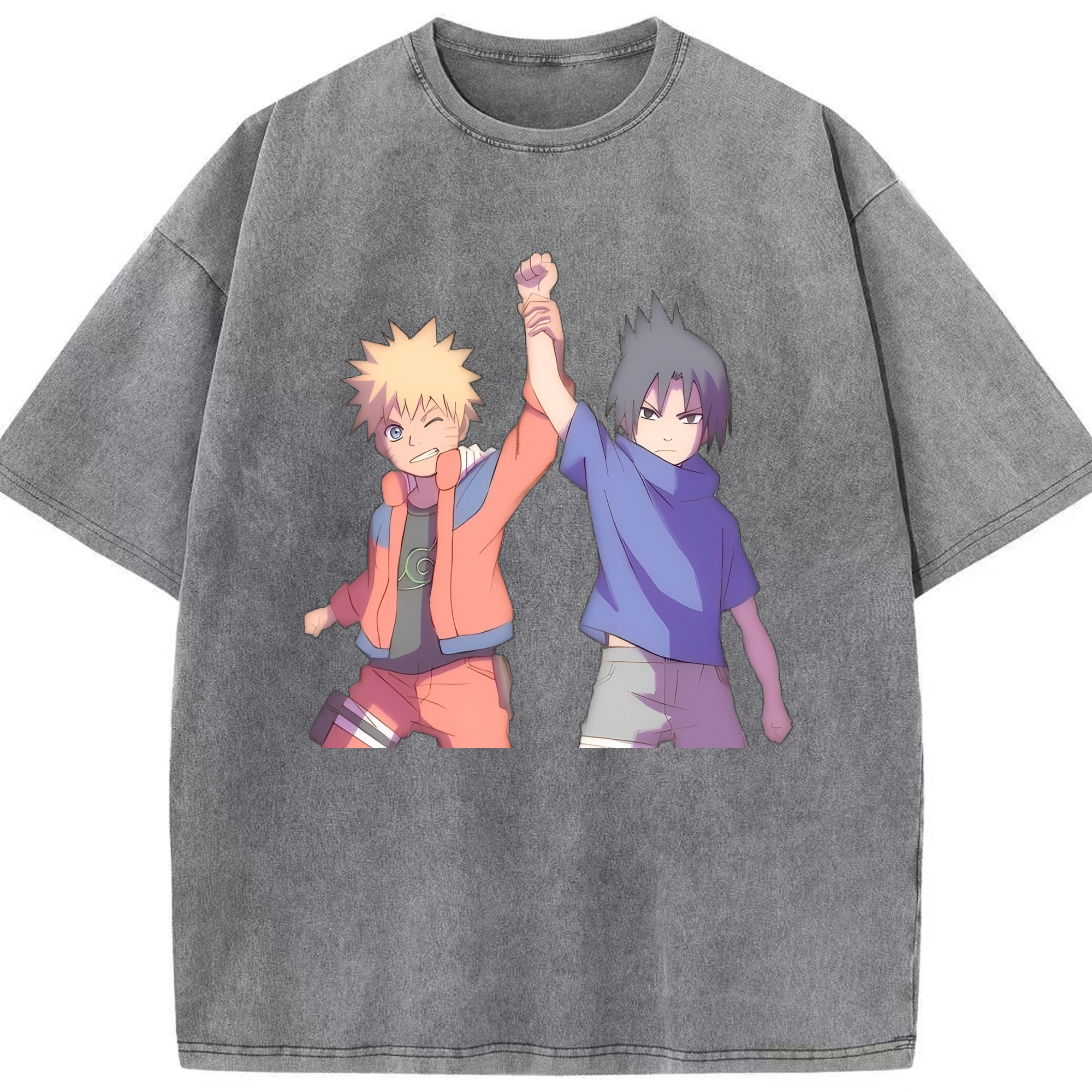（画像用） NARUTO -ナルト- うちは サスケ Uchiha Sasuke 綿100% ヴィンテージ風 半袖Tシャツ（フロントプリント）