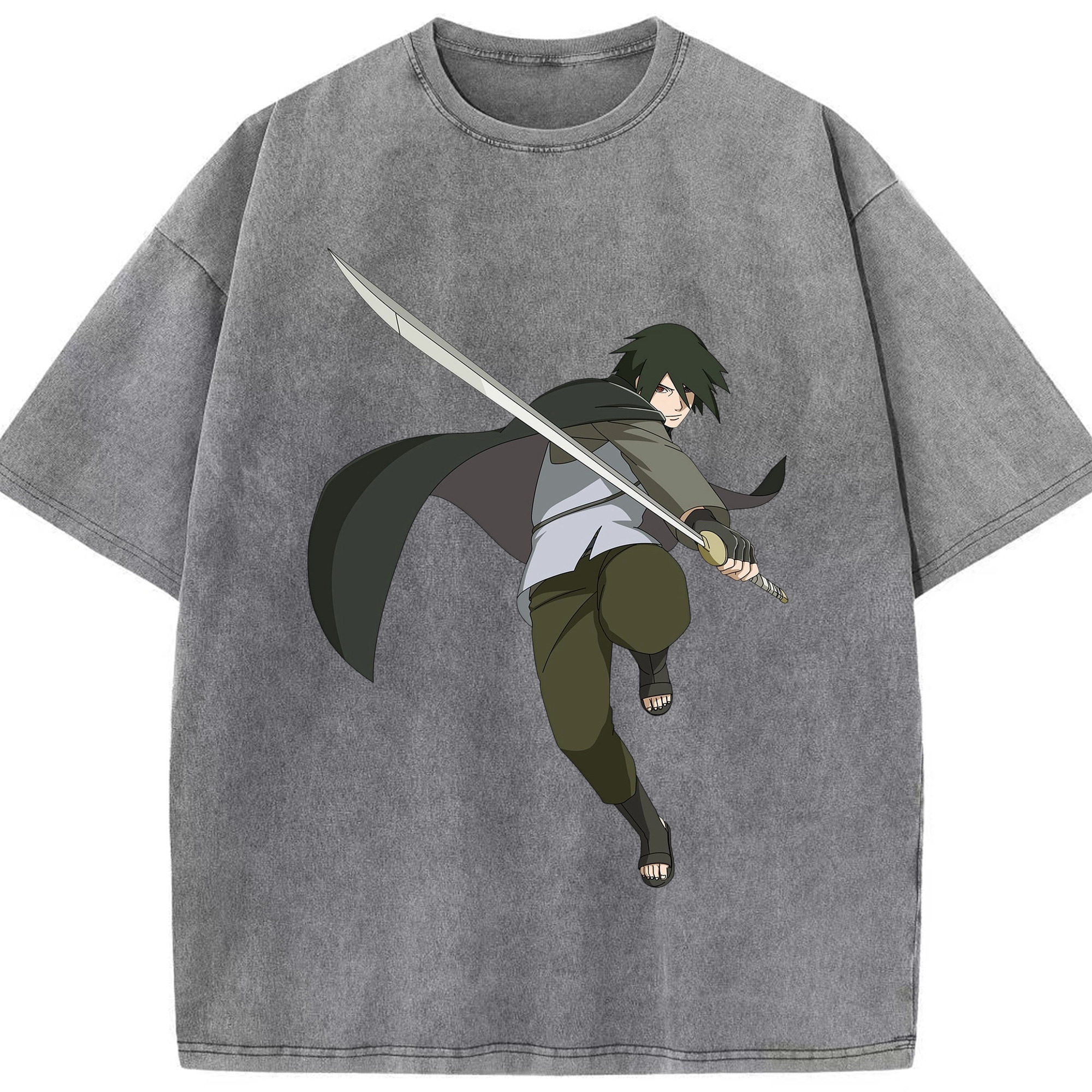 （画像用） NARUTO -ナルト- うちは サスケ Uchiha Sasuke 綿100% ヴィンテージ風 半袖Tシャツ（フロントプリント）