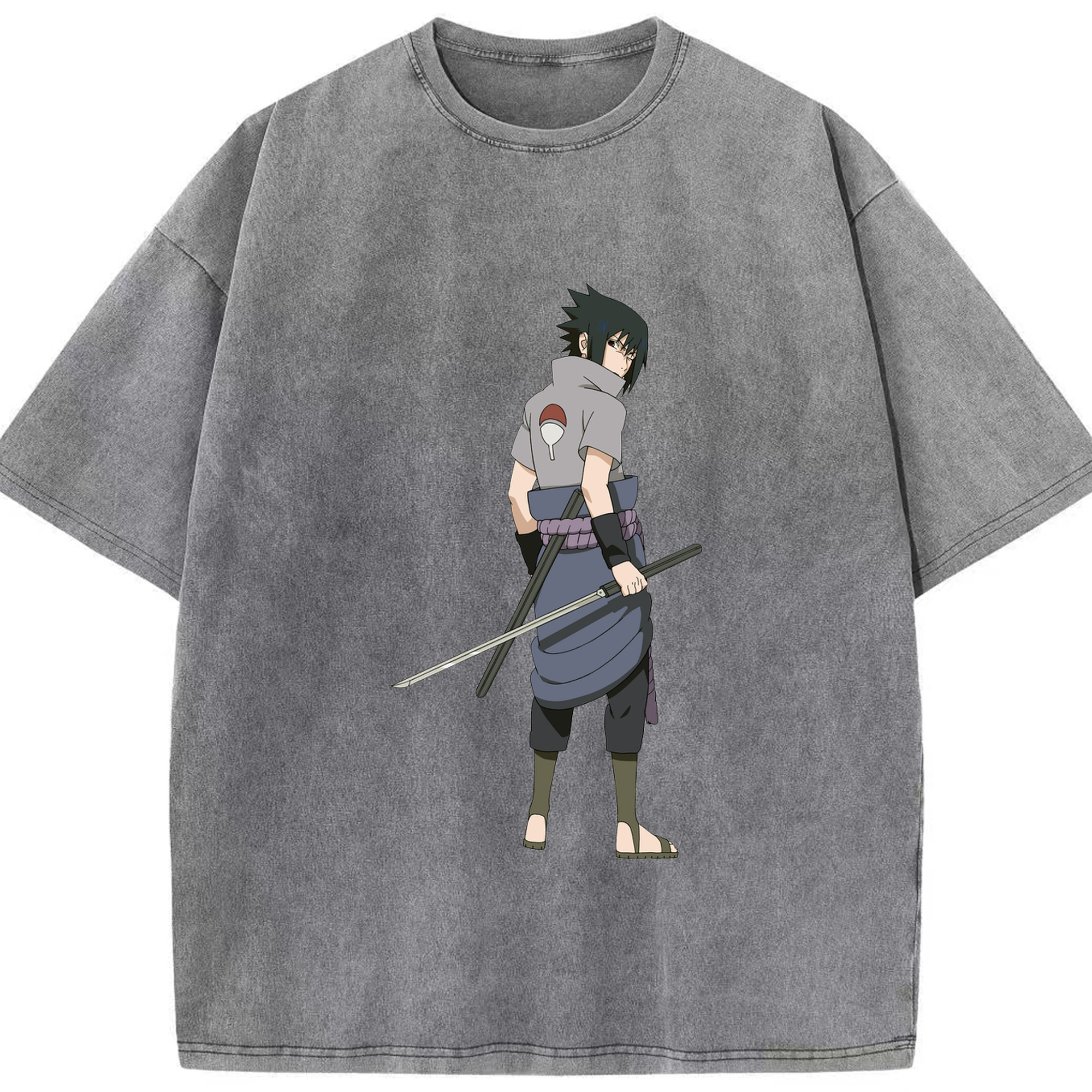 （画像用） NARUTO -ナルト- うちは サスケ Uchiha Sasuke 綿100% ヴィンテージ風 半袖Tシャツ（フロントプリント）