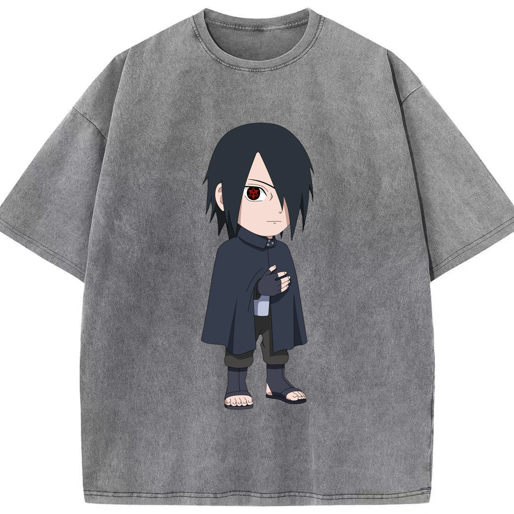 （画像用） NARUTO -ナルト- うちは サスケ Uchiha Sasuke 綿100% ヴィンテージ風 半袖Tシャツ（フロントプリント）