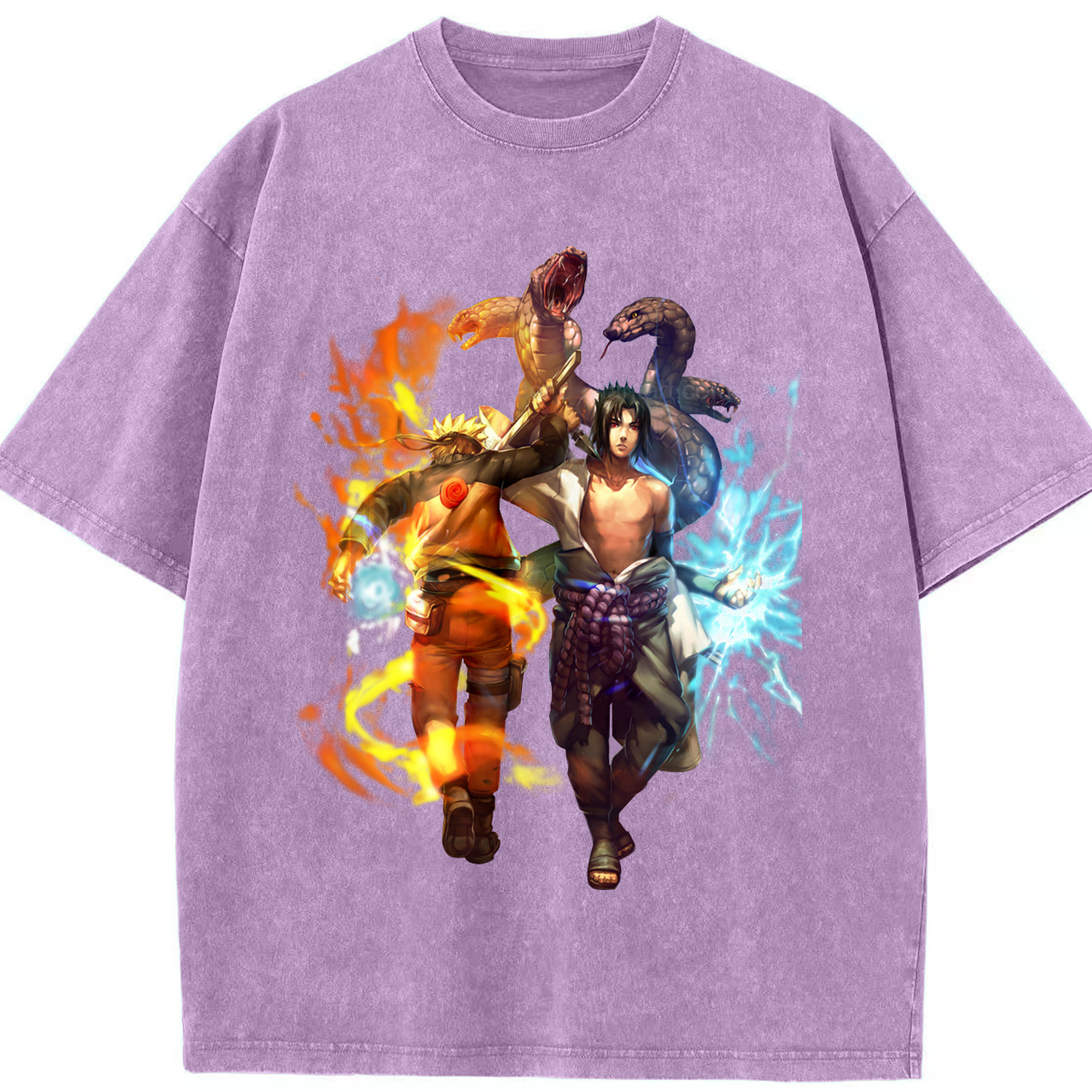 （画像用） NARUTO -ナルト- うちは サスケ Uchiha Sasuke 綿100% ヴィンテージ風 半袖Tシャツ（フロントプリント）