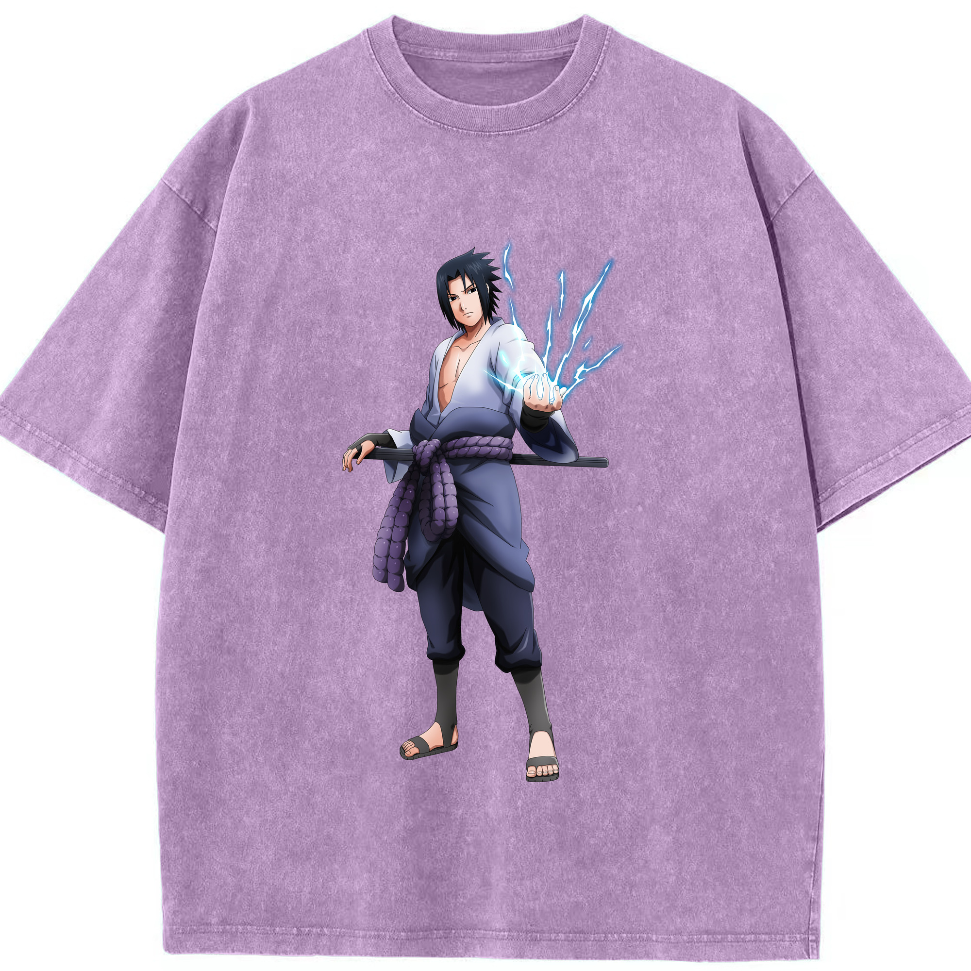 （画像用） NARUTO -ナルト- うちは サスケ Uchiha Sasuke 綿100% ヴィンテージ風 半袖Tシャツ（フロントプリント）