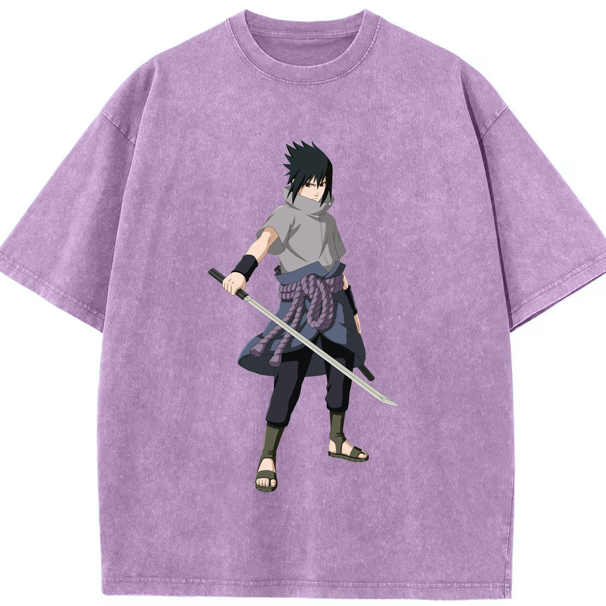 （画像用） NARUTO -ナルト- うちは サスケ Uchiha Sasuke 綿100% ヴィンテージ風 半袖Tシャツ（フロントプリント）