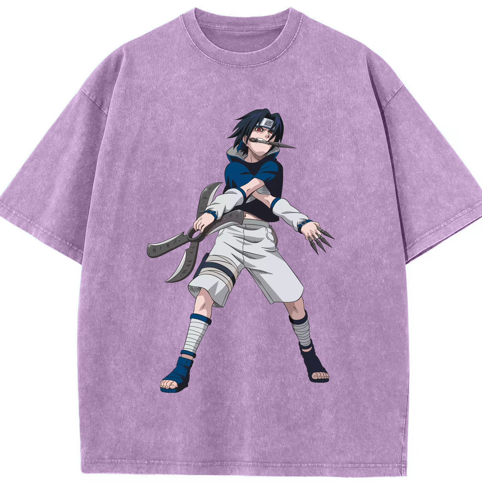 （画像用） NARUTO -ナルト- うちは サスケ Uchiha Sasuke 綿100% ヴィンテージ風 半袖Tシャツ（フロントプリント）