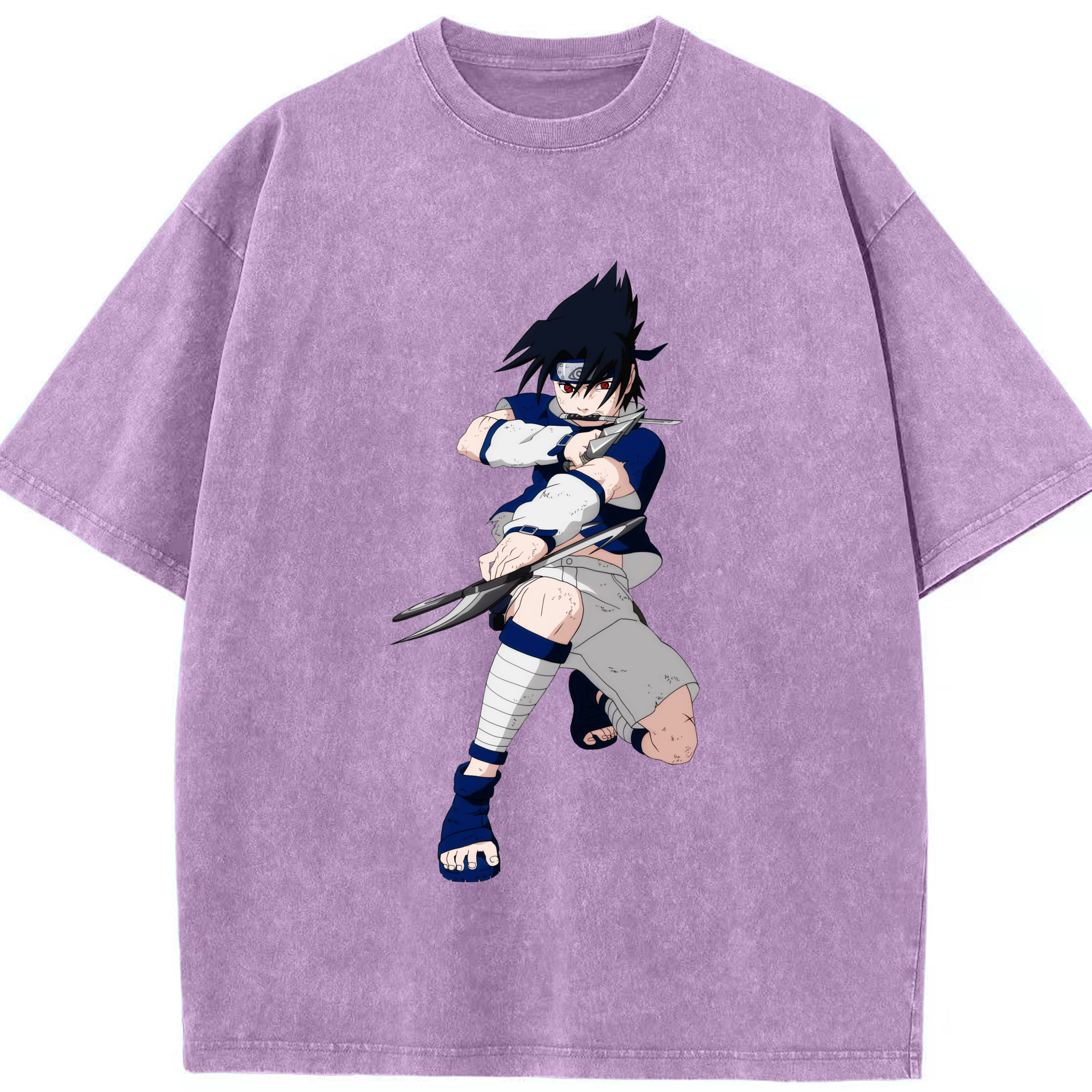 （画像用） NARUTO -ナルト- うちは サスケ Uchiha Sasuke 綿100% ヴィンテージ風 半袖Tシャツ（フロントプリント）