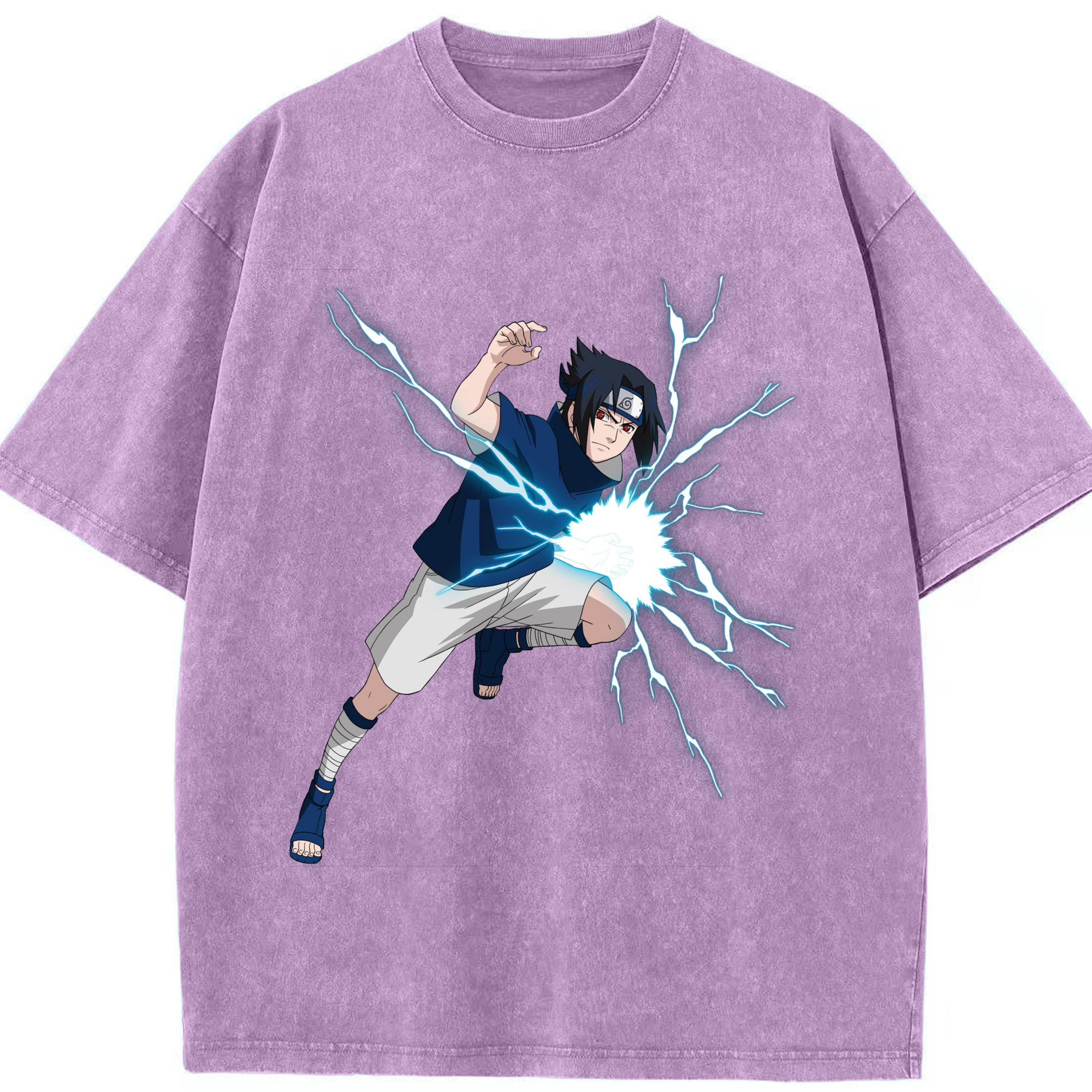 （画像用） NARUTO -ナルト- うちは サスケ Uchiha Sasuke 綿100% ヴィンテージ風 半袖Tシャツ（フロントプリント）