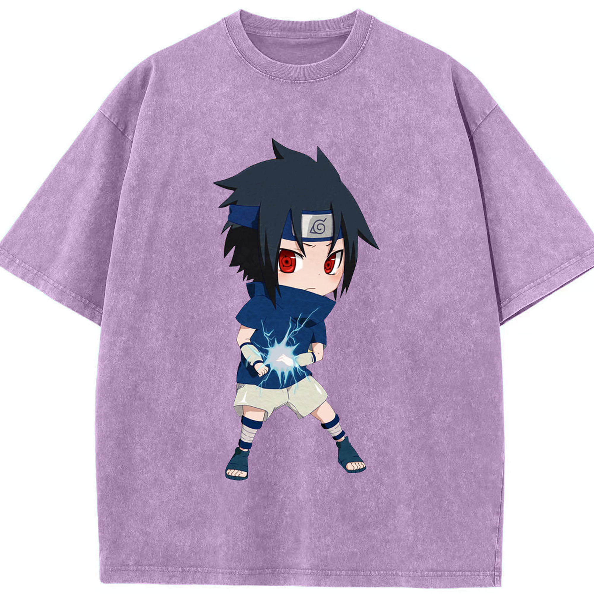 （画像用） NARUTO -ナルト- うちは サスケ Uchiha Sasuke 綿100% ヴィンテージ風 半袖Tシャツ（フロントプリント）