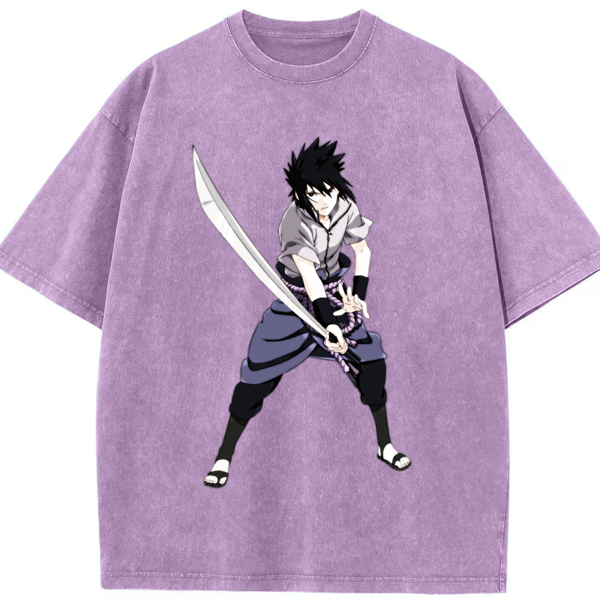 （画像用） NARUTO -ナルト- うちは サスケ Uchiha Sasuke 綿100% ヴィンテージ風 半袖Tシャツ（フロントプリント）
