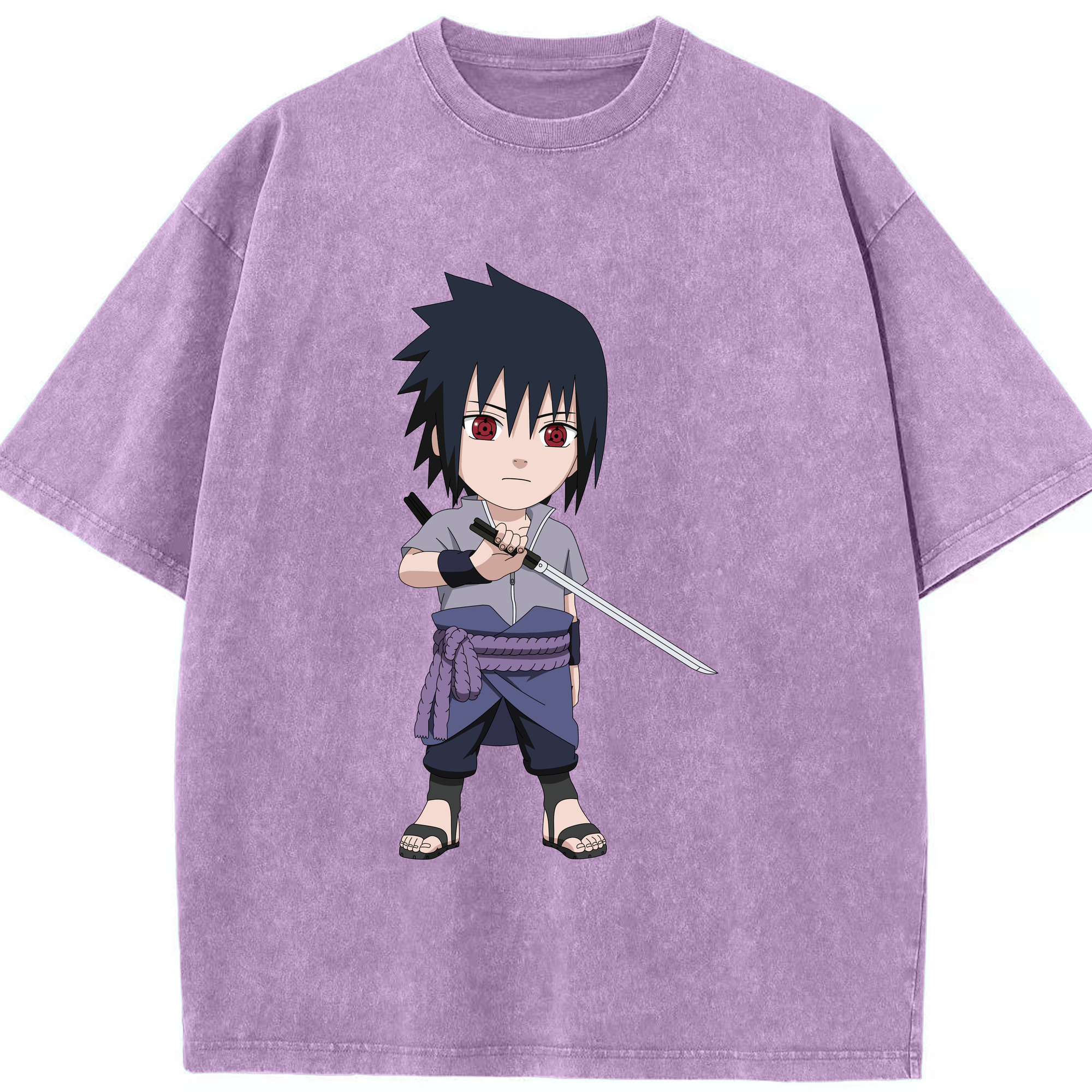 （画像用） NARUTO -ナルト- うちは サスケ Uchiha Sasuke 綿100% ヴィンテージ風 半袖Tシャツ（フロントプリント）